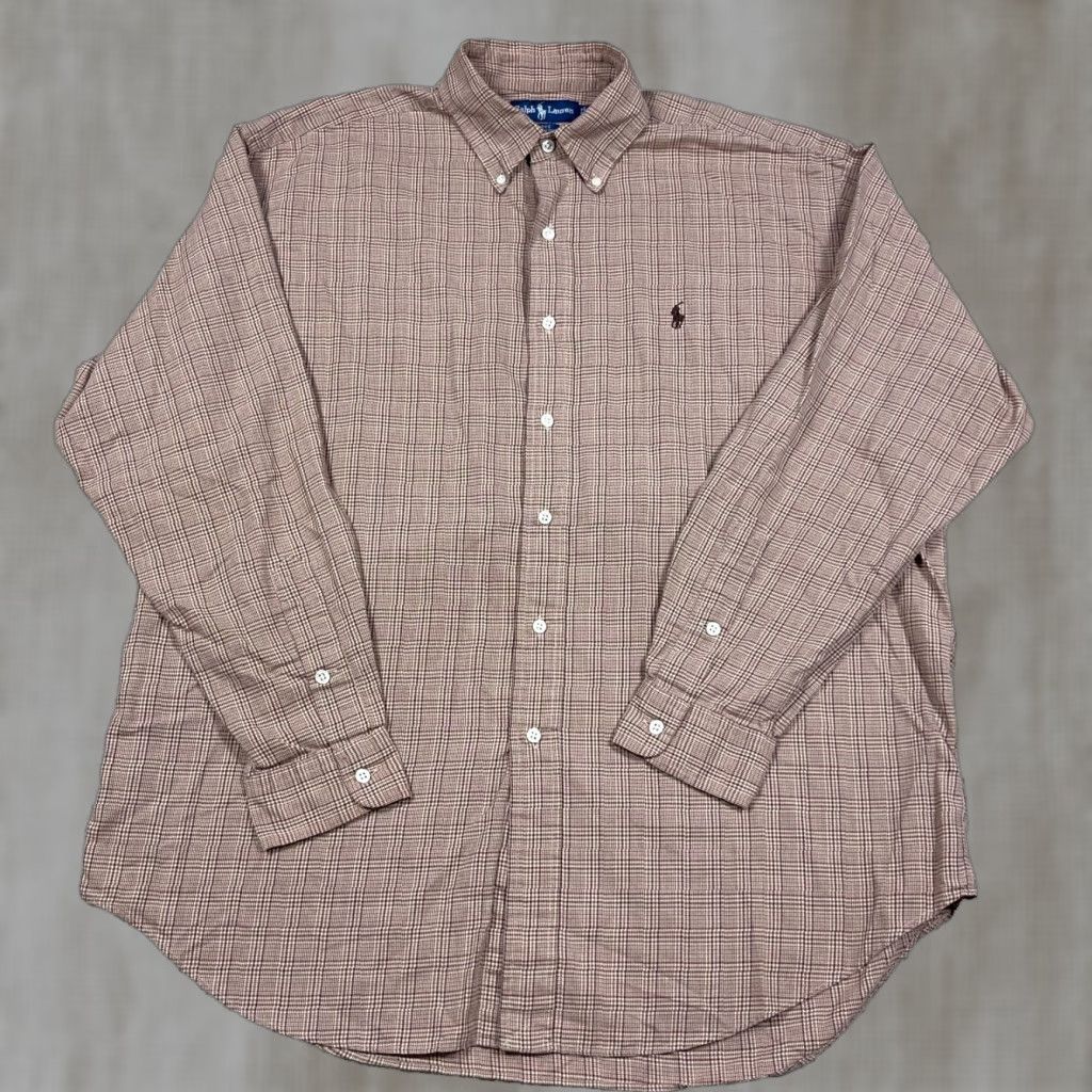 Ralph Lauren Ralph Lauren Shirt Men Large Brown Houndstooth Plaid Button Up Blake Dress A48 Size 42R - 1 Thumbnail
