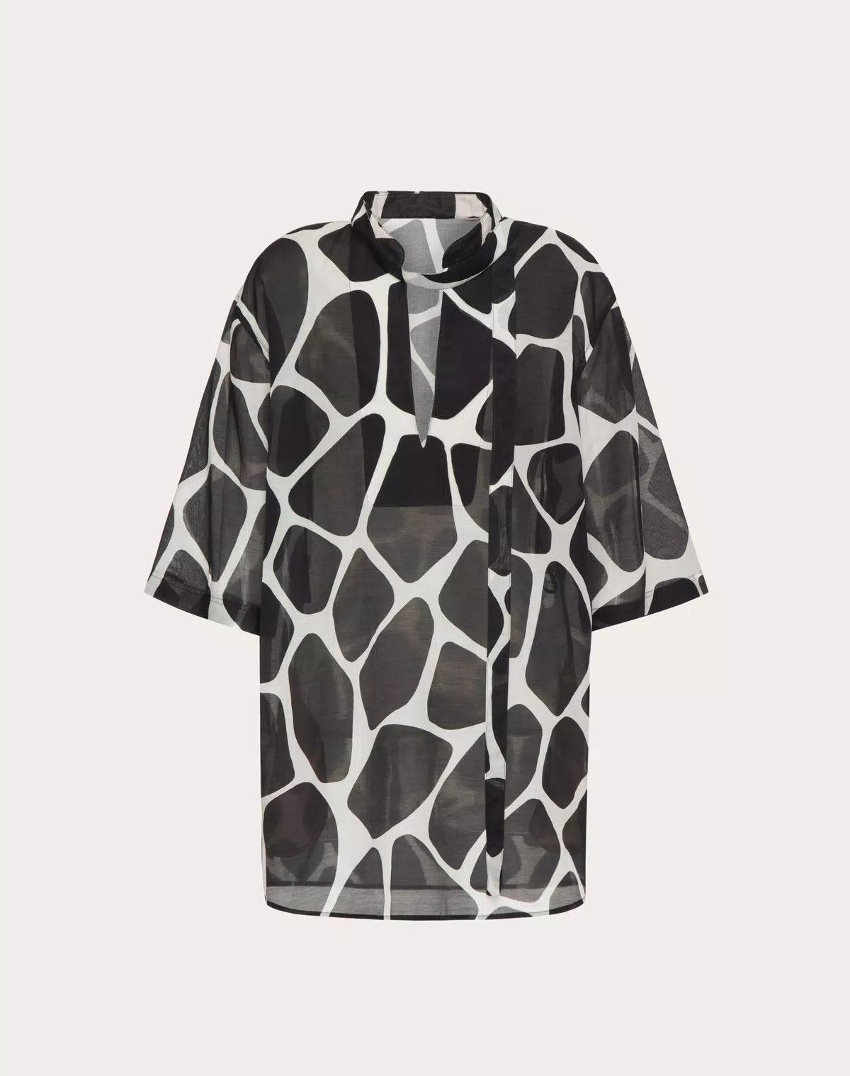 Valentino o1s1wg110925 Giraffa Print Short Voile Dress in Black/Avorio Size M / US 6-8 / IT 42-44 - 1 Thumbnail