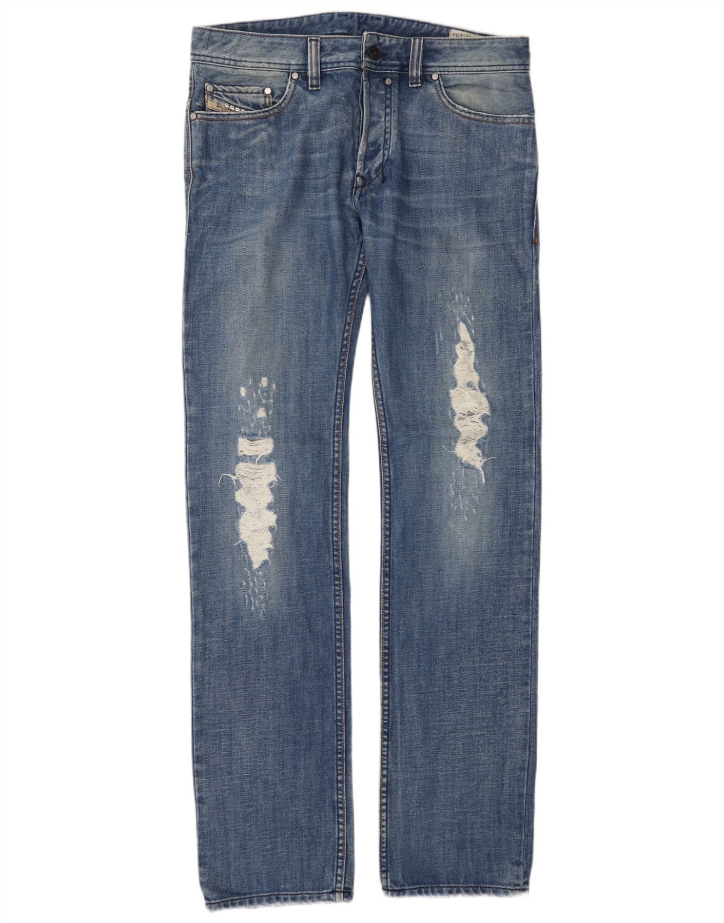 Diesel Mens Safado Distressed Straight Jeans W31 L34 Blue Cotton Size US 31 - 1 Thumbnail