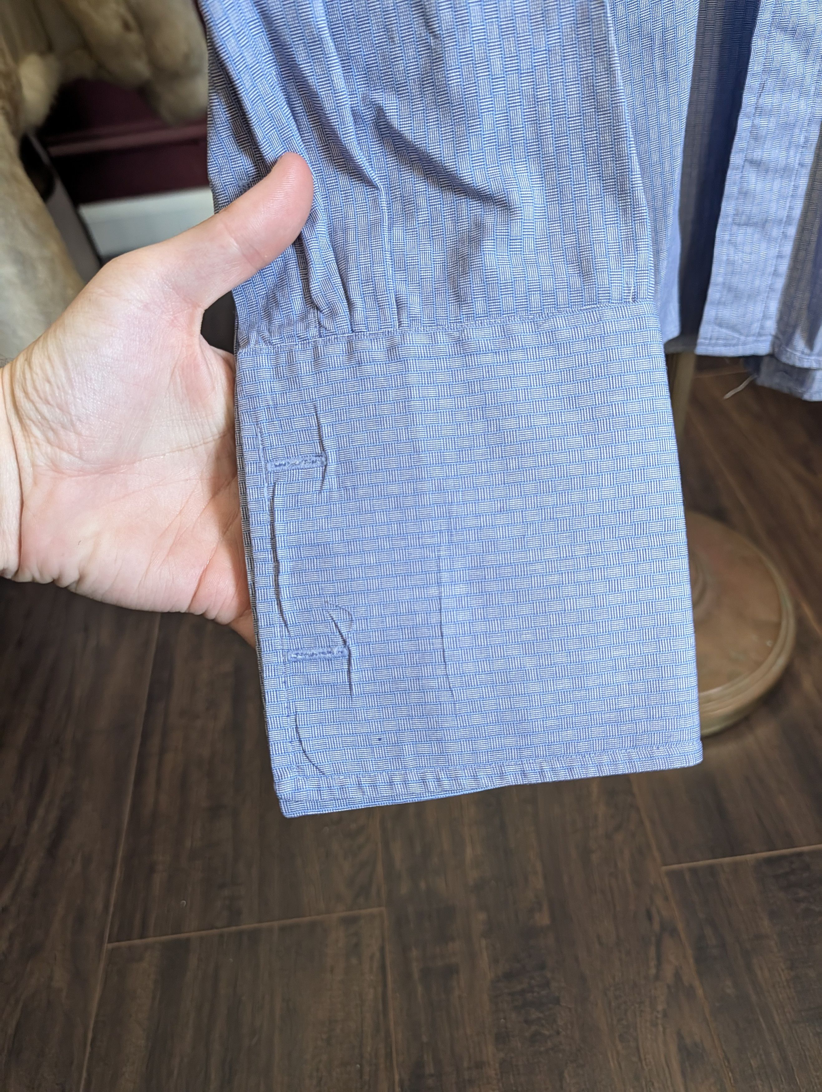 Barneys New York VTG blue patterned made in USA cotton French cuff shirt Size US XL / EU 56 / 4 - 7 Thumbnail