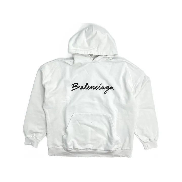 Balenciaga Balenciaga White Logo Hoodie for Women 0079-2507 Size L / US 10 / IT 46 - 1 Thumbnail