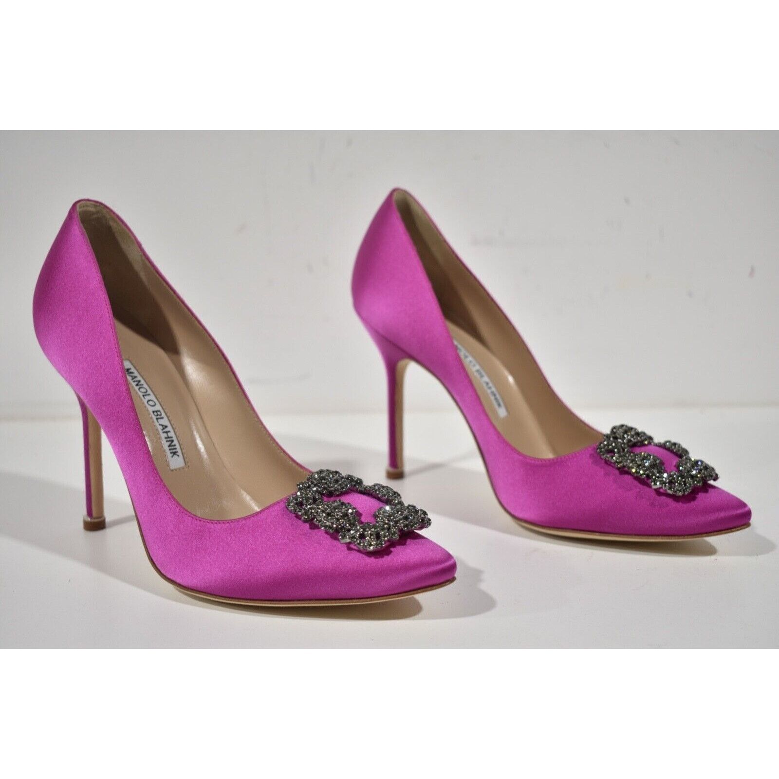 Manolo Blahnik Hangisi 105 Satin Crystal Jewel Buckle Heel Pump 38 Size US 8 / IT 38 - 4 Thumbnail