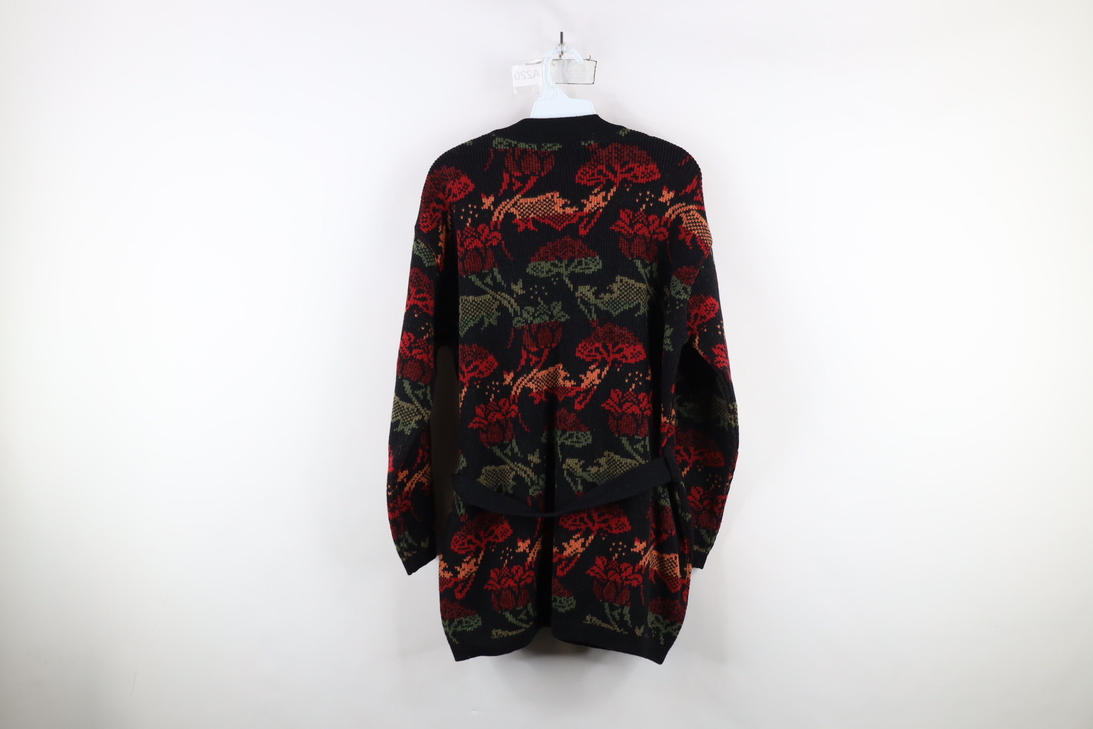Vintage Vintage 90s Streetwear Flower Knit Belted Cardigan Sweater Size L / US 10 / IT 46 - 11 Thumbnail