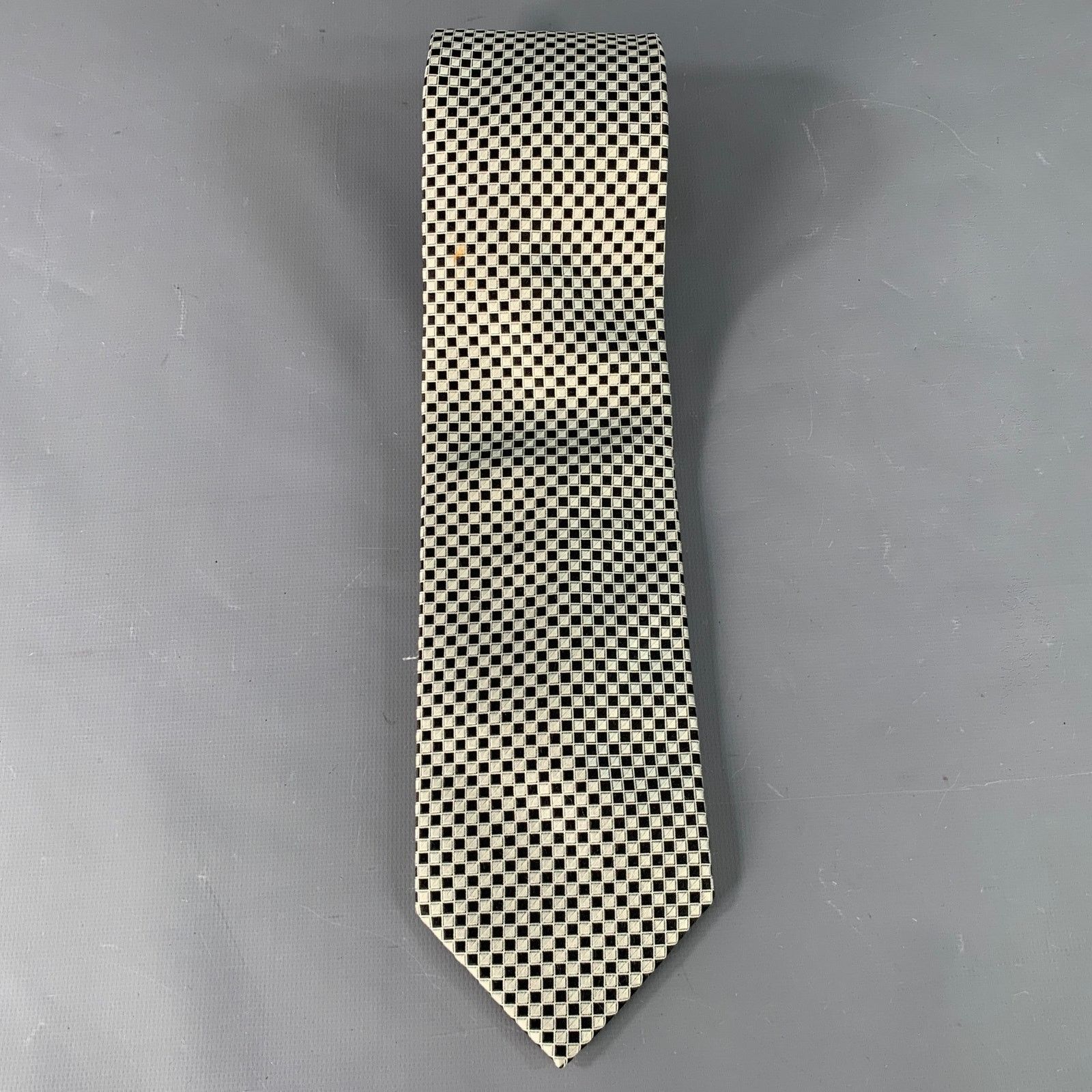XMI Platinum XMI Black Silver Checkered Silk Tie Size ONE SIZE - 3 Thumbnail