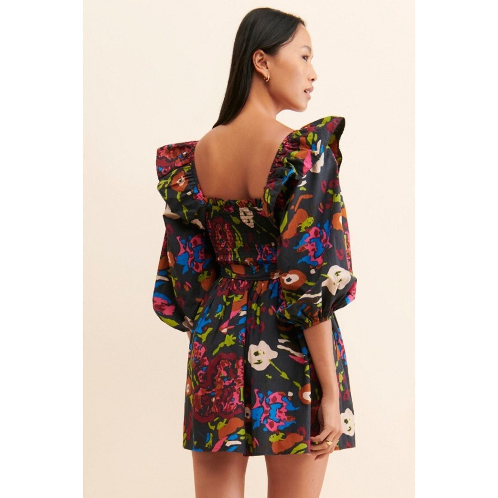 Cleobella Cleobella Womens Black Floral Kira Mini Dress Small Smocked Size S / US 4 / IT 40 - 2 Thumbnail