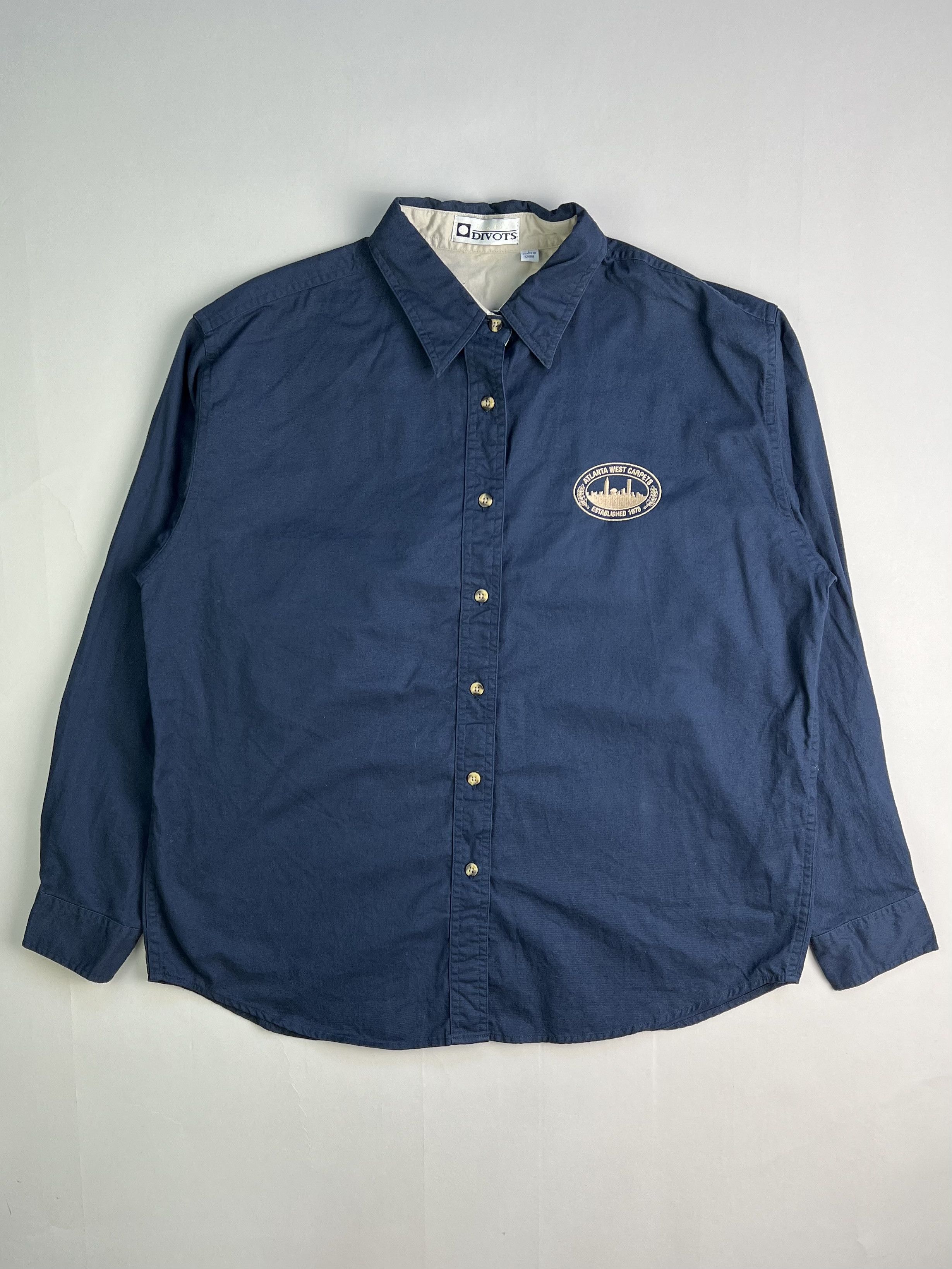 Vintage Vintage Atlanta West Carpets Work Shirt Navy Blue Large Size US L / EU 52-54 / 3 - 1 Thumbnail