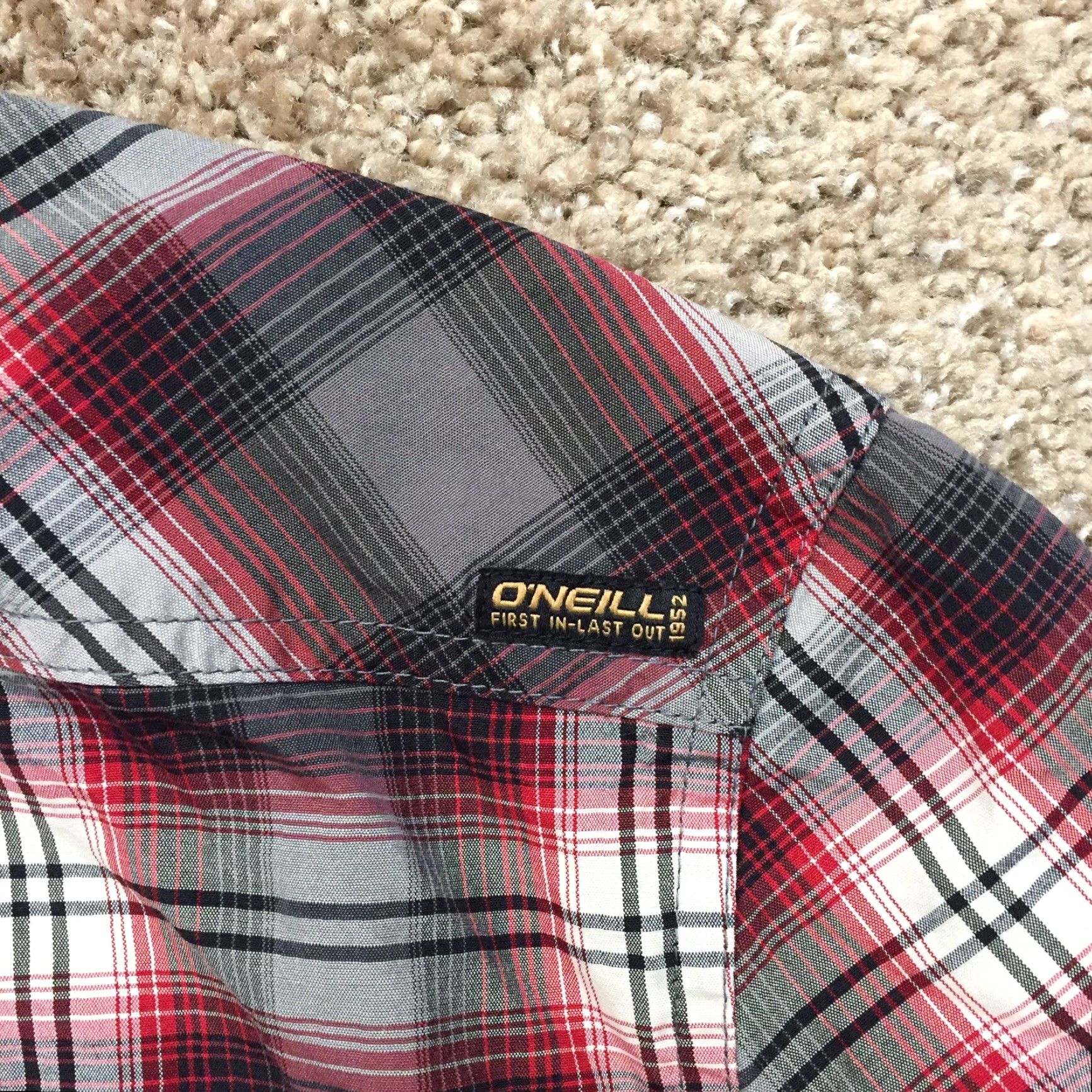 O'Neill O'Neill Shirt Mens Medium Gray Red Plaid Long Sleeve Button Up Size US M / EU 48-50 / 2 - 7 Thumbnail