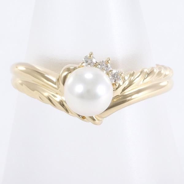 Other Other K18 Yellow Gold Ring with 5mm Pearl and Diamond, Size 10.5 Metal Ring in Excellent Condition Size ONE SIZE - 1 Thumbnail