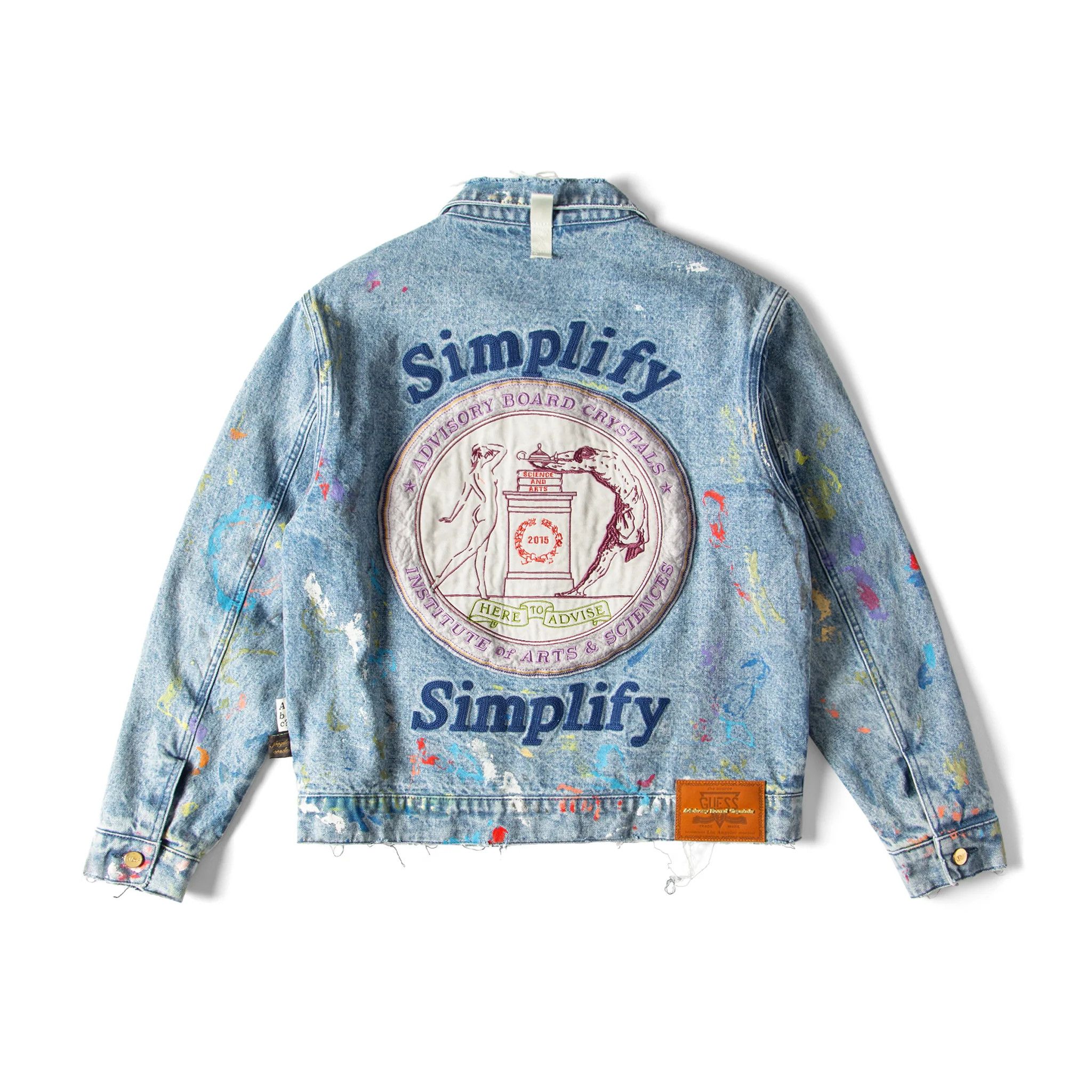 image of Advisory Board Crystals x Guess Abc. X Guess "abc?" Painter's Denim Jacket in Indigo (Size Small)