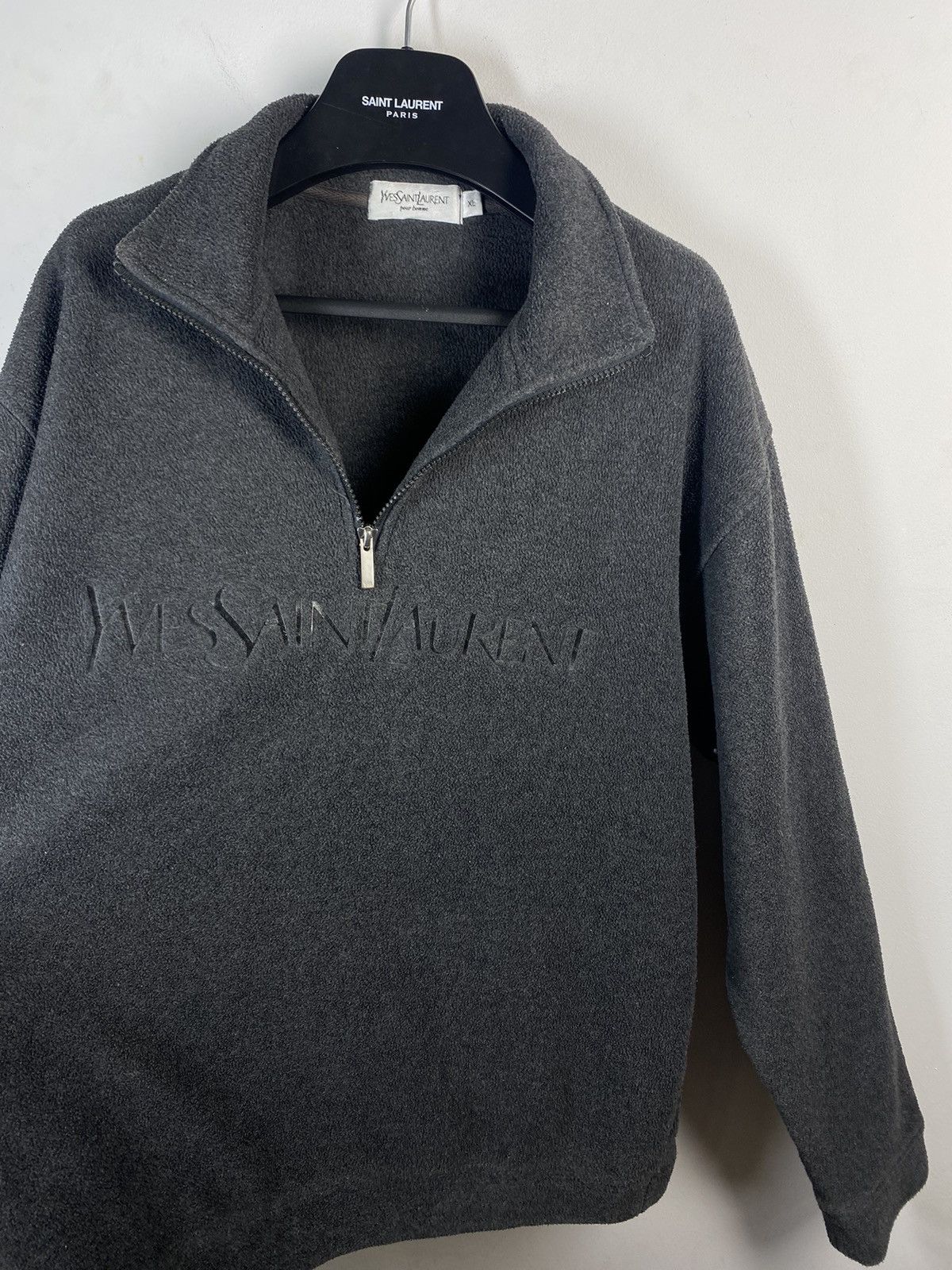 Yves Saint Laurent Fleece YSL Sweatshirt 1/4 Zip Big Logo Grey YSL Sweater Size US XL / EU 56 / 4 - 7 Thumbnail