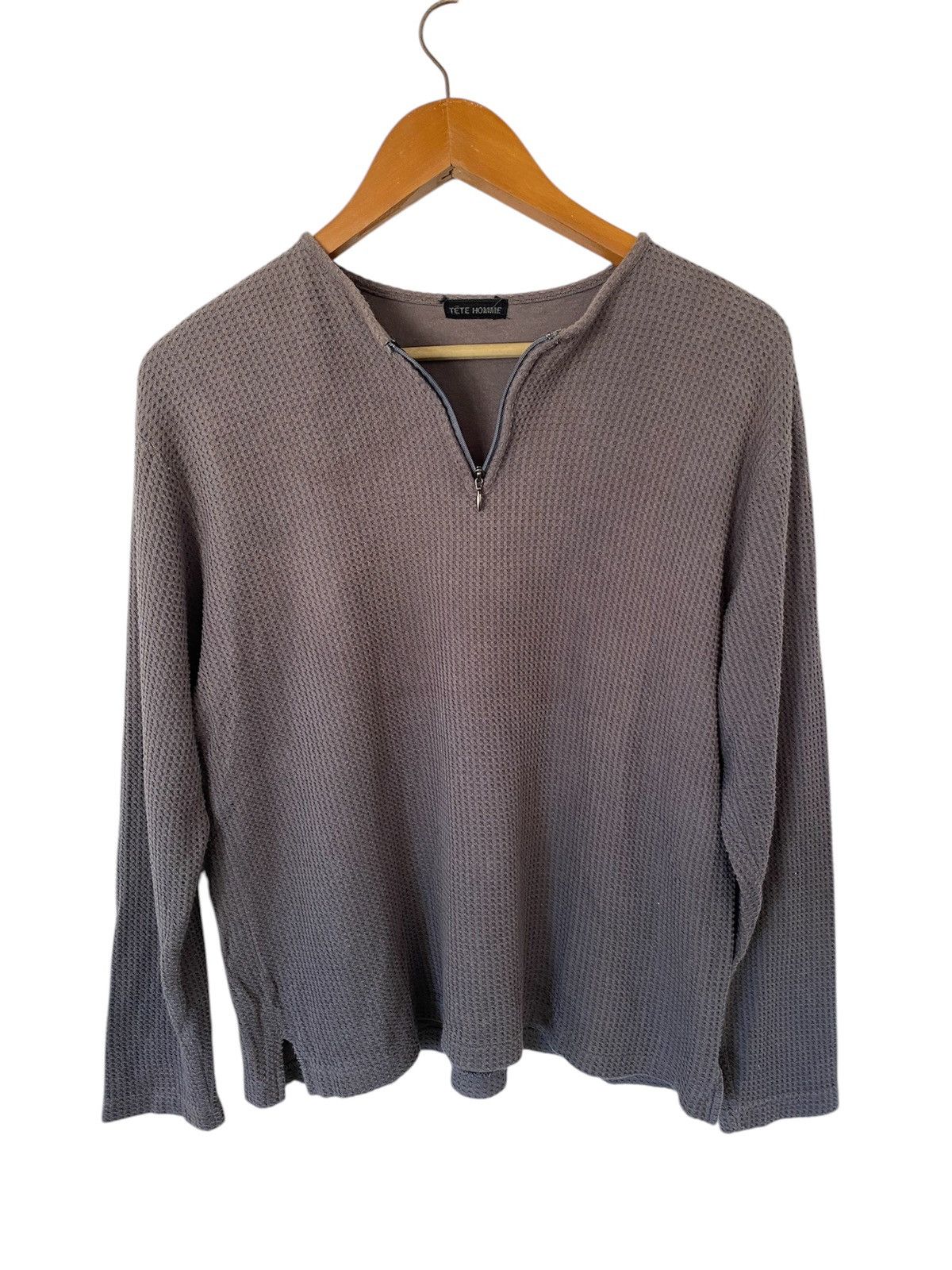 Issey Miyake × Japanese Brand × Tete Homme Vintage Tete Homme Half Zipper Waffle Knit Size L / US 10 / IT 46 - 1 Thumbnail