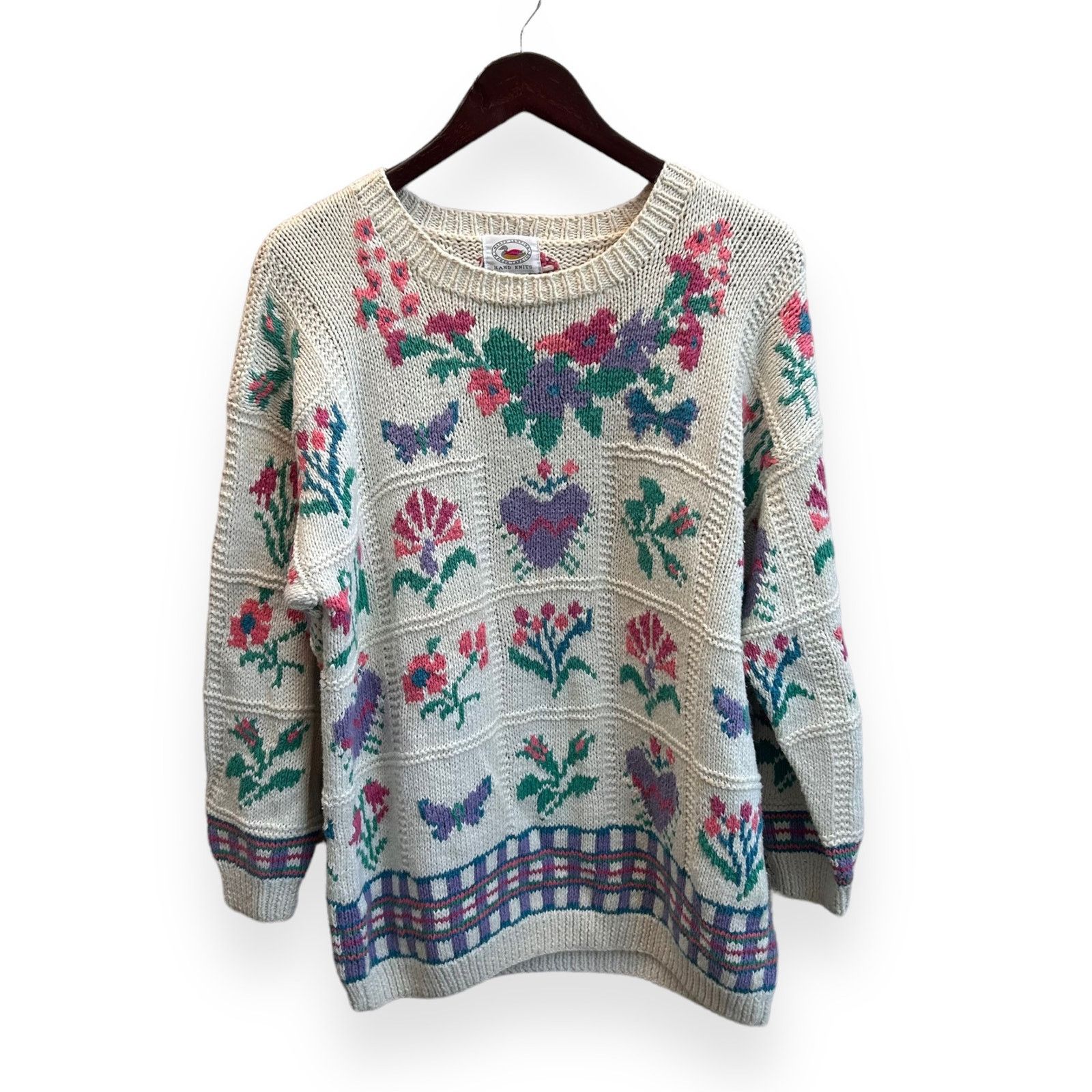Vintage VTG Hand Knit Cottagecore Butterflies Floral Sweater Small Size S / US 4 / IT 40 - 1 Thumbnail
