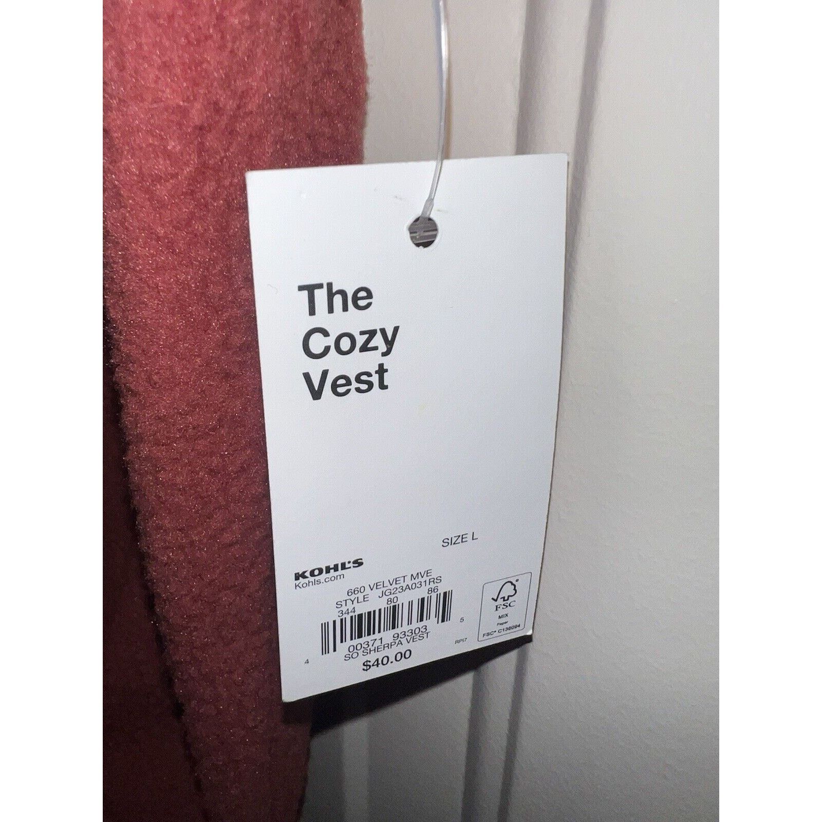 & Other Stories SO Sherpa Vest Jacket Dark Red Large Cozy Fleece Zip Up Size L / US 10 / IT 46 - 2 Thumbnail