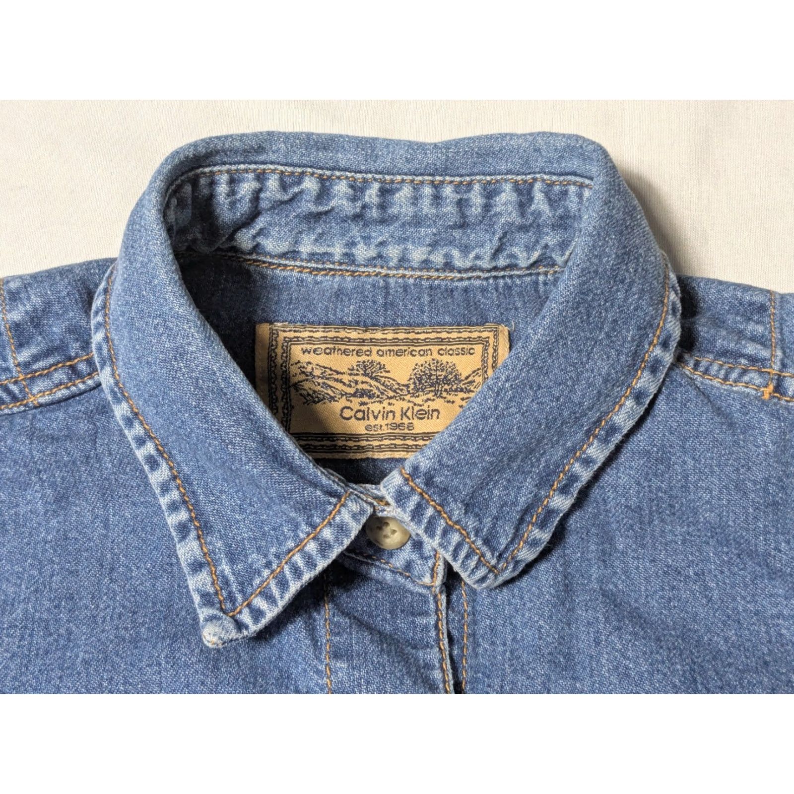 Calvin Klein VINTAGE CALVIN KLEIN Denim Shirt Womens Medium Blue 80s Western Button-Up Size M / US 6-8 / IT 42-44 - 5 Thumbnail