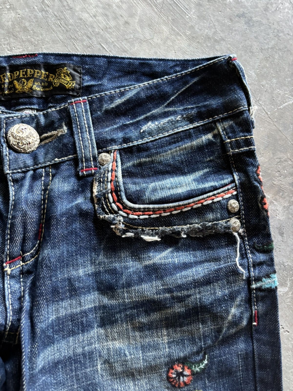 Hysteric Glamour RED PEPPER flare japanese denim floral patches low rise Size US 27 - 8 Thumbnail