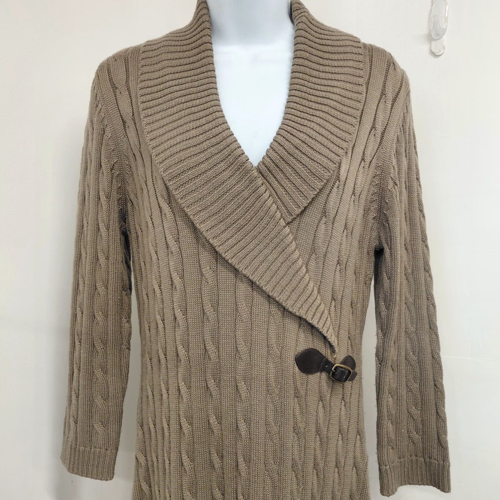 Calvin Klein Calvin Klein Sweater Dress Women's Sz Large Brown Wrap Cable Shawl Collar Buckle Size L / US 10 / IT 46 - 4 Thumbnail