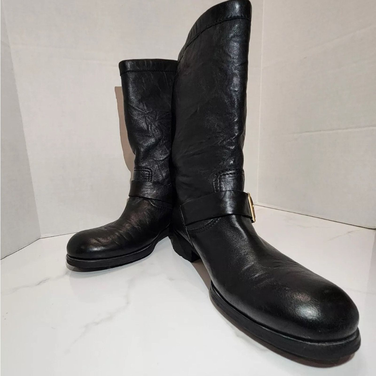 Jimmy Choo Jimmy Choo Black Crinkle Leather Biker Moto Boots 39.5 Size US 9.5 / IT 39.5 - 4 Thumbnail