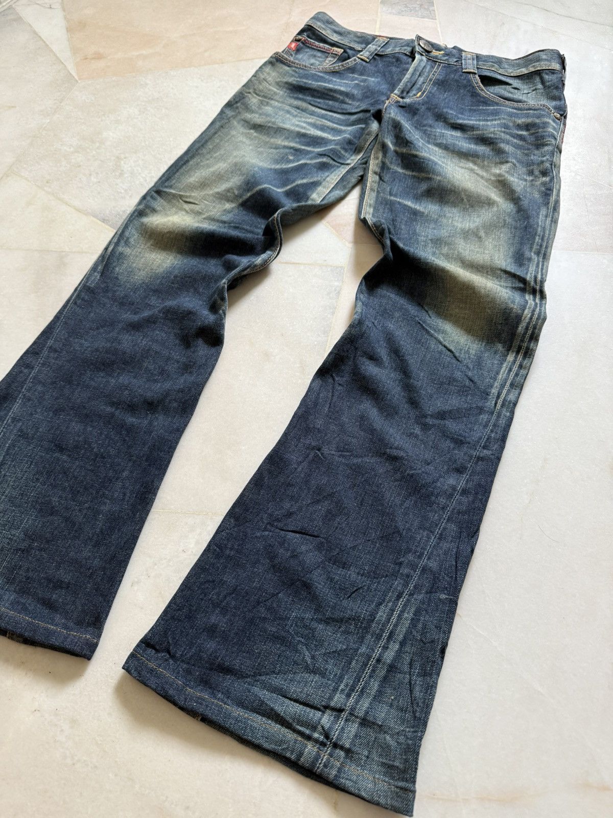 Japanese Brand 90s Vintage Edwin blue trip flare buckle back Size US 32 / EU 48 - 4 Thumbnail
