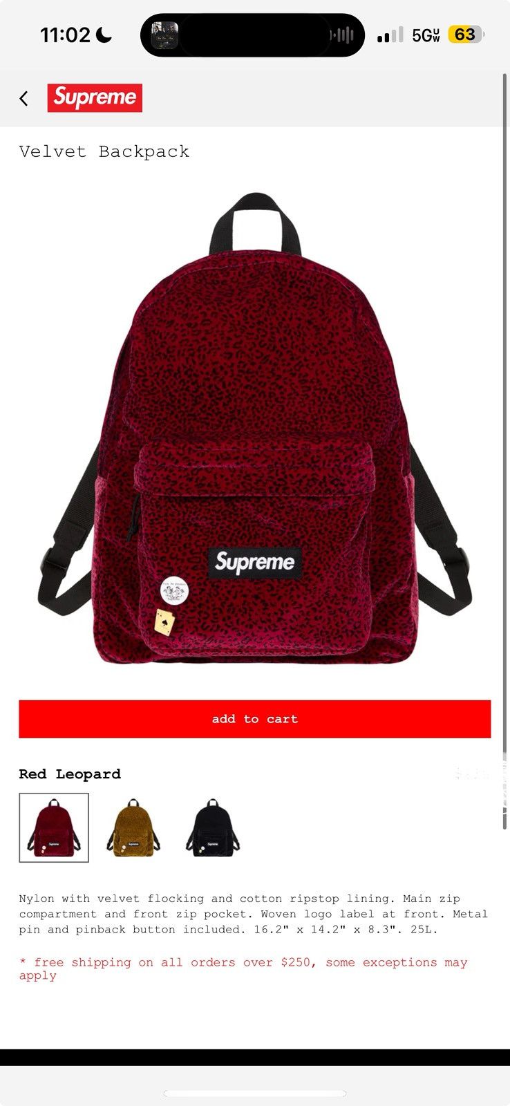 バッグ Supreme Velvet Backpack \