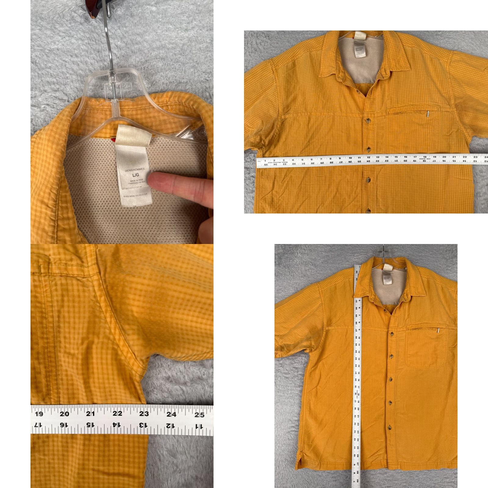 The North Face The North Face Shirt Men Large Yellow Plaid Button-Up Short Sleeve Casual Vented Modal Blend 40 in Chest Pocket Outdoor Western Fish Men Size US L / EU 52-54 / 3 - 8 Thumbnail