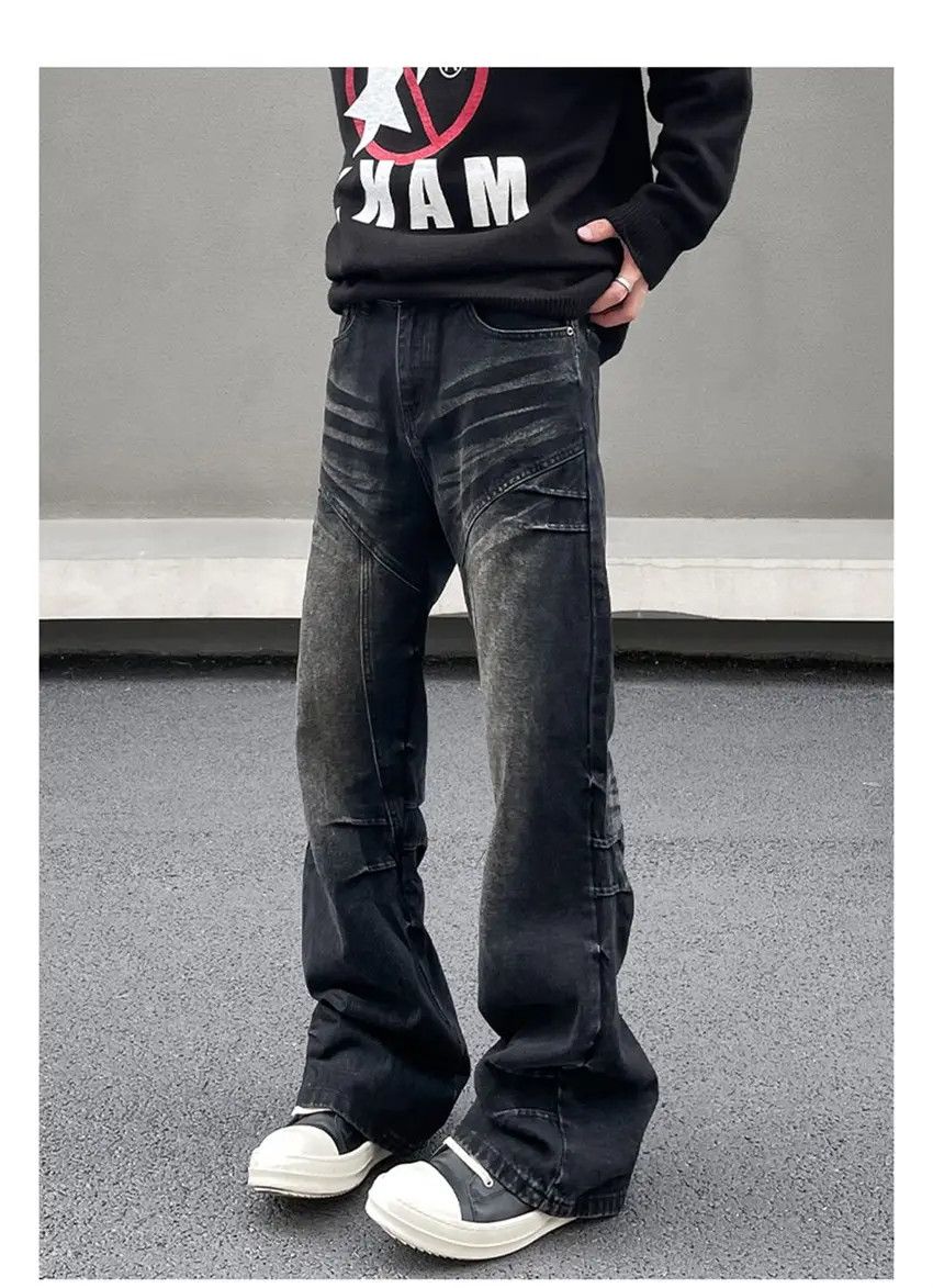 Designer × Japanese Brand Black y2k Distressed Washed Flare Jeans Size US 32 / EU 48 - 2 Thumbnail