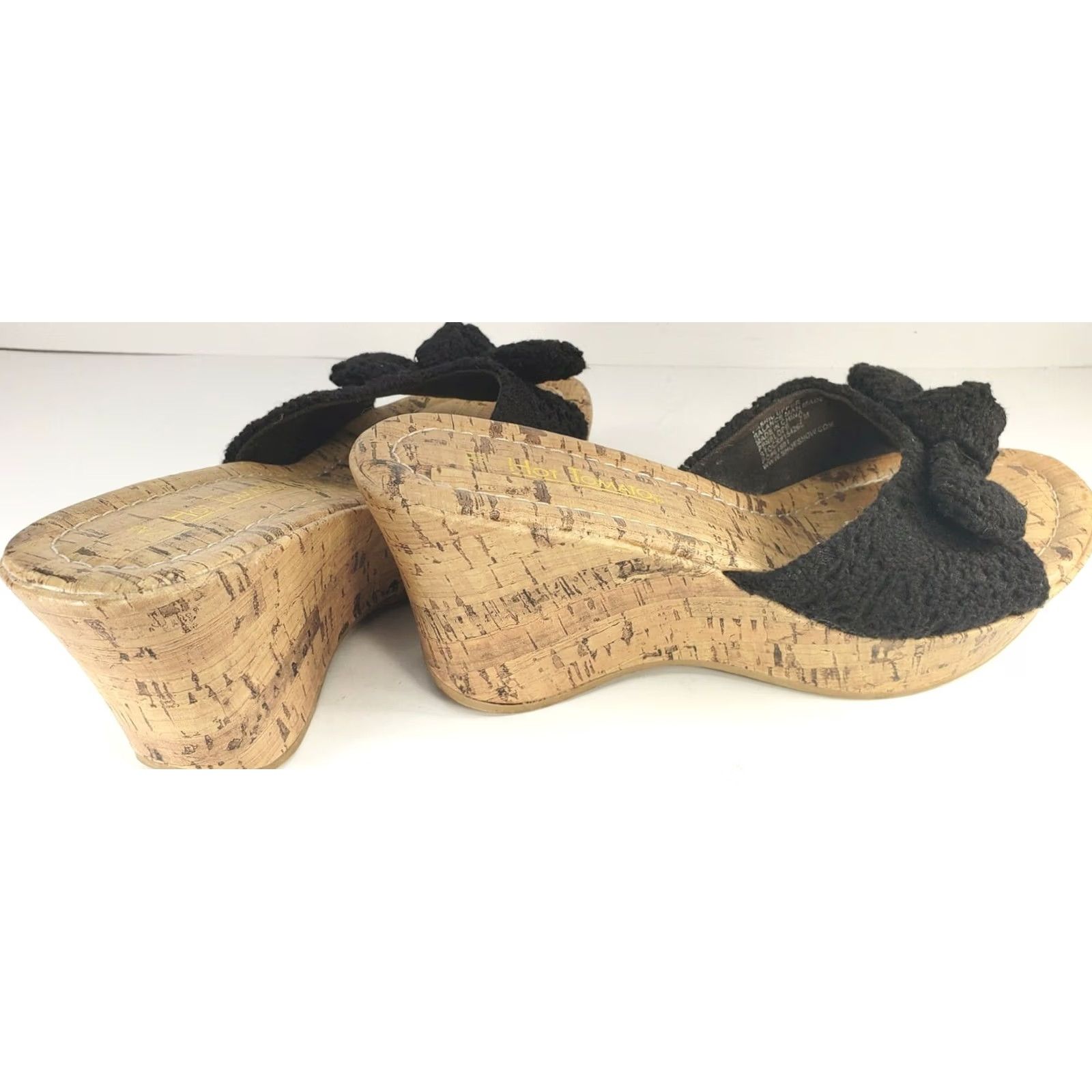Vintage Hot Tomato Penelope Women's 7M Black Cork Wedge Slide Sandal 3" Heel Crochet Size US 7 / IT 37 - 4 Thumbnail