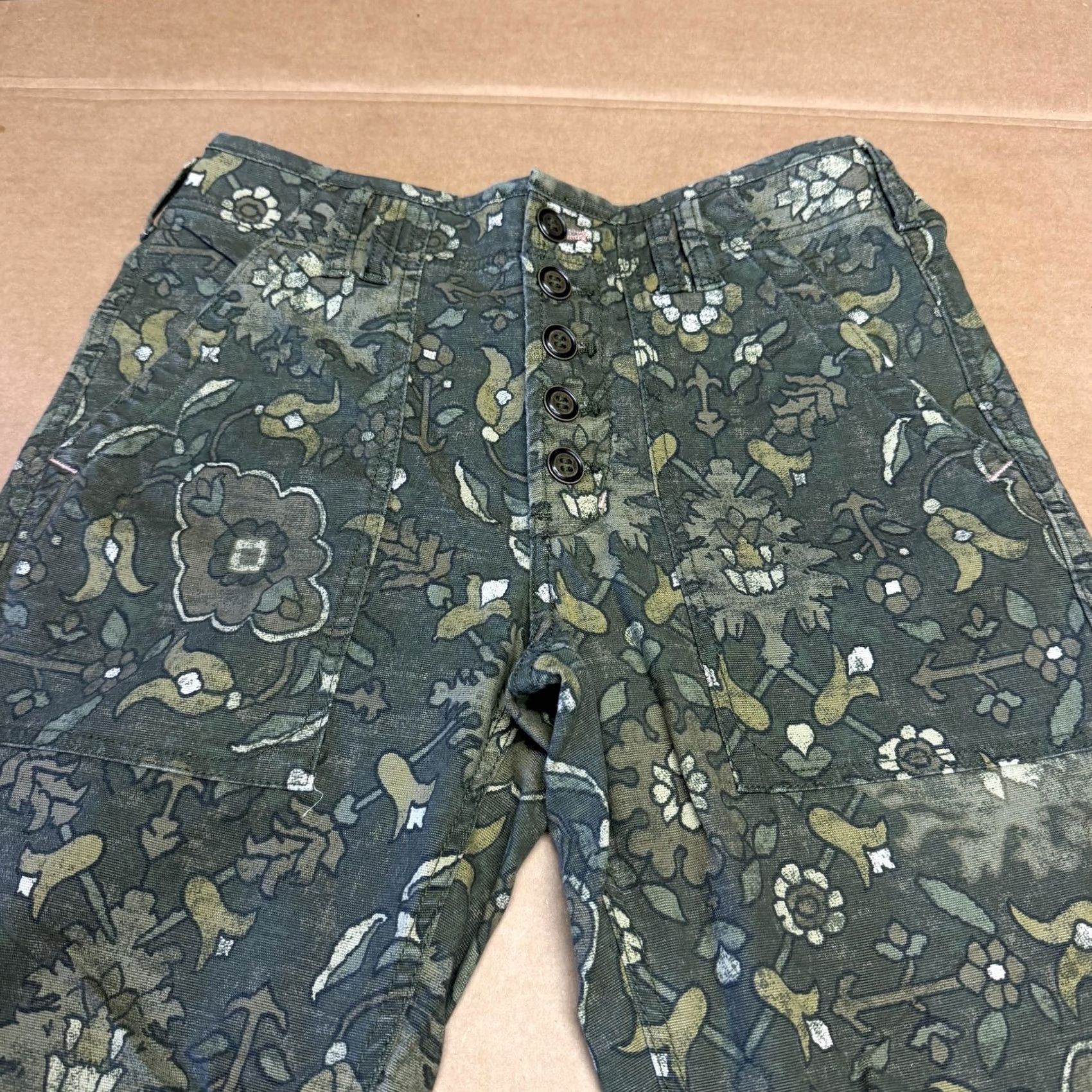 Anthropologie Anthropologie Pants Womens 27 Green Floral Twill Chino Relaxed Straight Pockets Button Fly Spring Casual Mens Womens Girls Boys? Size 27" / US 4 / IT 40 - 5 Thumbnail