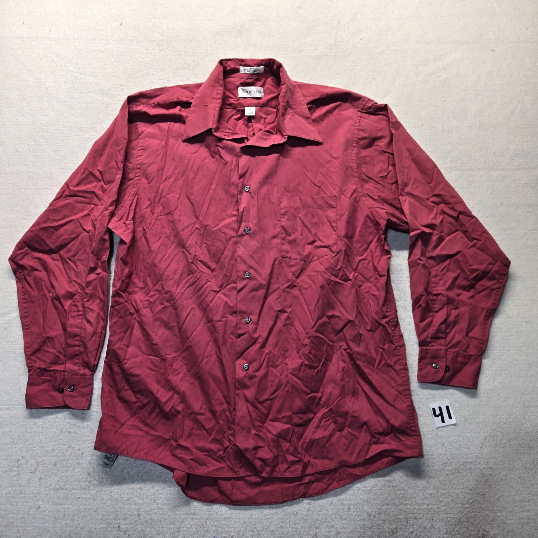 Van Heusen Van Heusen Dress Shirt Long Sleeve Button Up Red Adult Men's Size XL Neck 17 34-35 Poplin Cotton Blend Size 46R - 2 Thumbnail