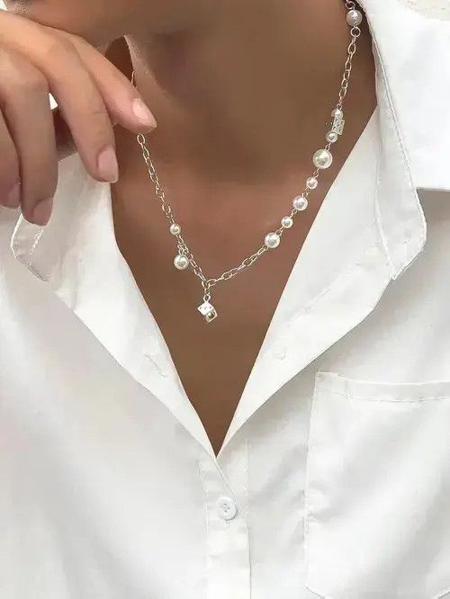Jewelry x Vintage Retro Punk Necklace Pearl Necklace Vintage Charm in White, Men's