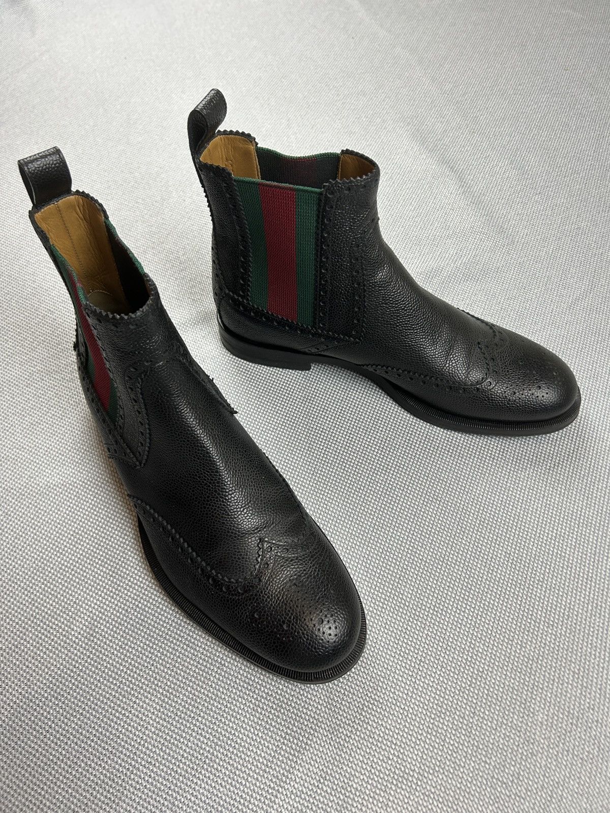 Gucci Gucci Strand Web Wing Tip Black Leather Chelsea Boots Shoes Size US 8 / EU 41 - 4 Thumbnail