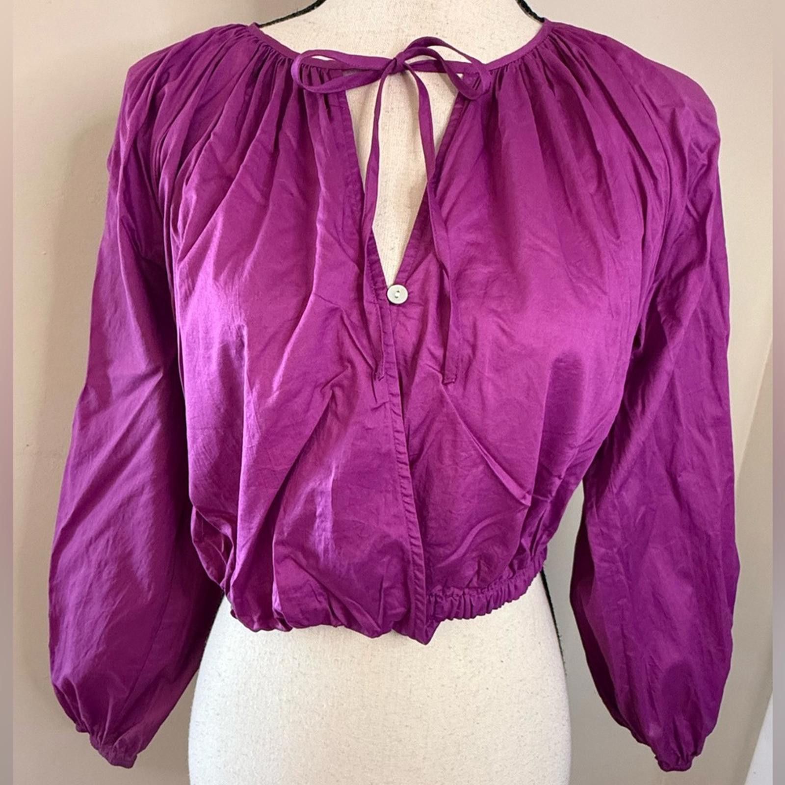 Rails Rails Katie Berry purple crop top V neck full sleeves SZ SM Size S / US 4 / IT 40 - 1 Thumbnail