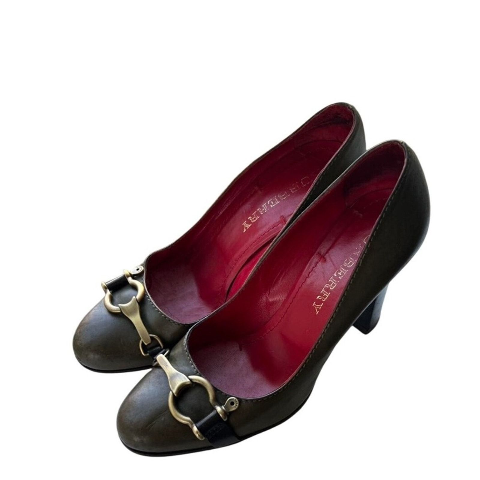 Burberry BURBERRY Pumps Women Designer Heels Gold Buckle Size US 8.5 / IT 38.5 - 1 Thumbnail
