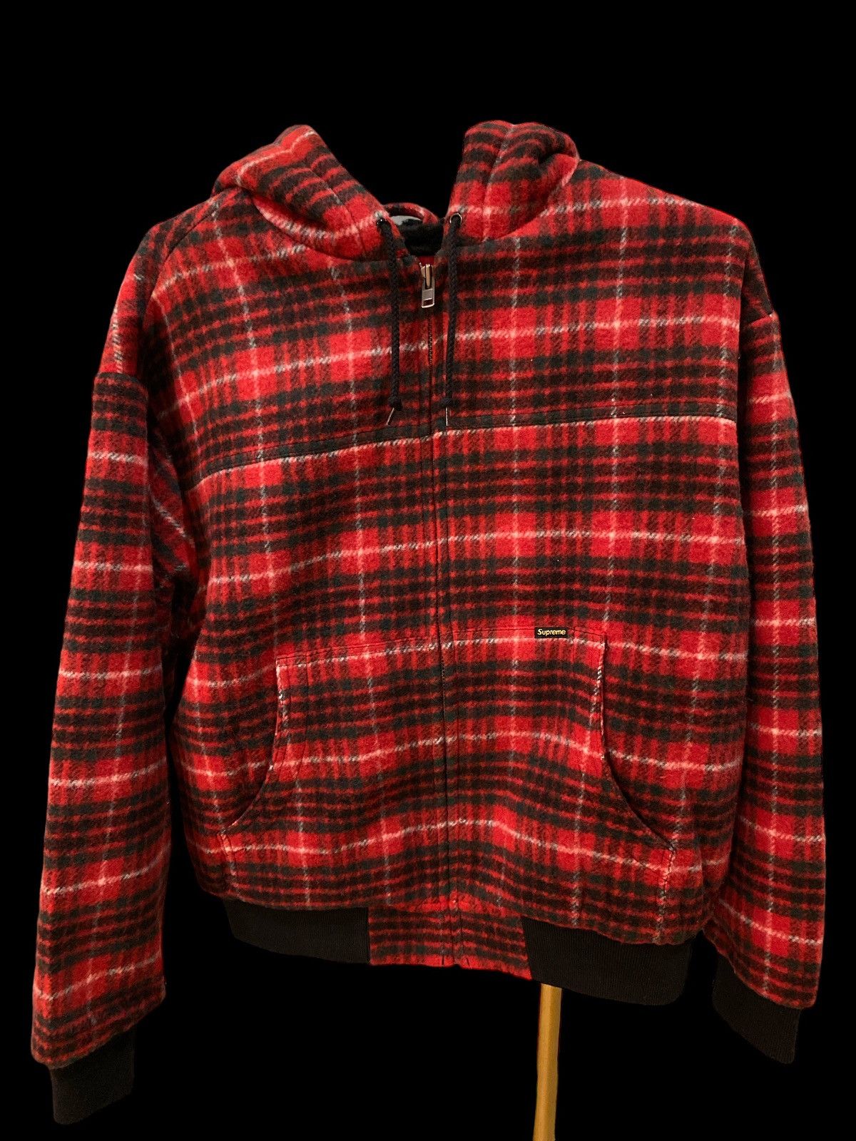 Supreme Supreme Plaid Wool Hooded Work Jacket Red/Black | Grailed