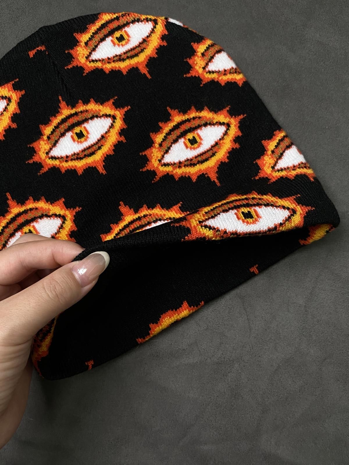 Japanese Brand Deadstock Black All Over Eye No Cuff Knit Black Beanie OS Size ONE SIZE - 6 Thumbnail
