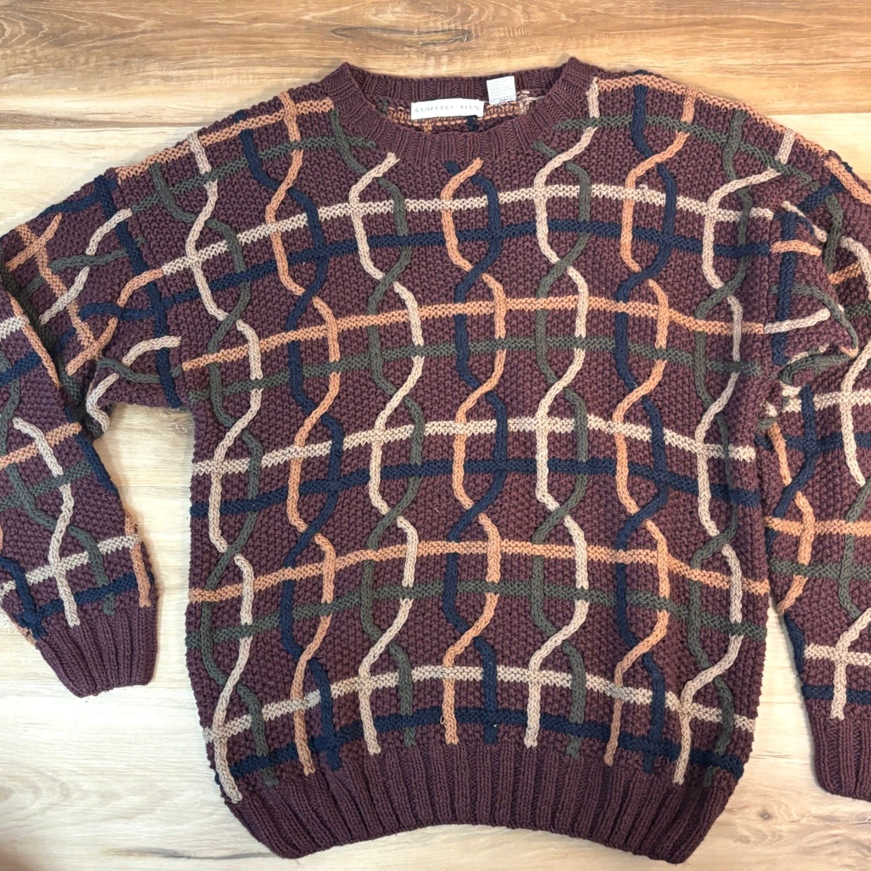 Geoffrey Beene VINTAGE Geoffrey Beene Sweater Mens Medium Burgundy Geometric 3D Knit Grandpa Size US M / EU 48-50 / 2 - 2 Thumbnail