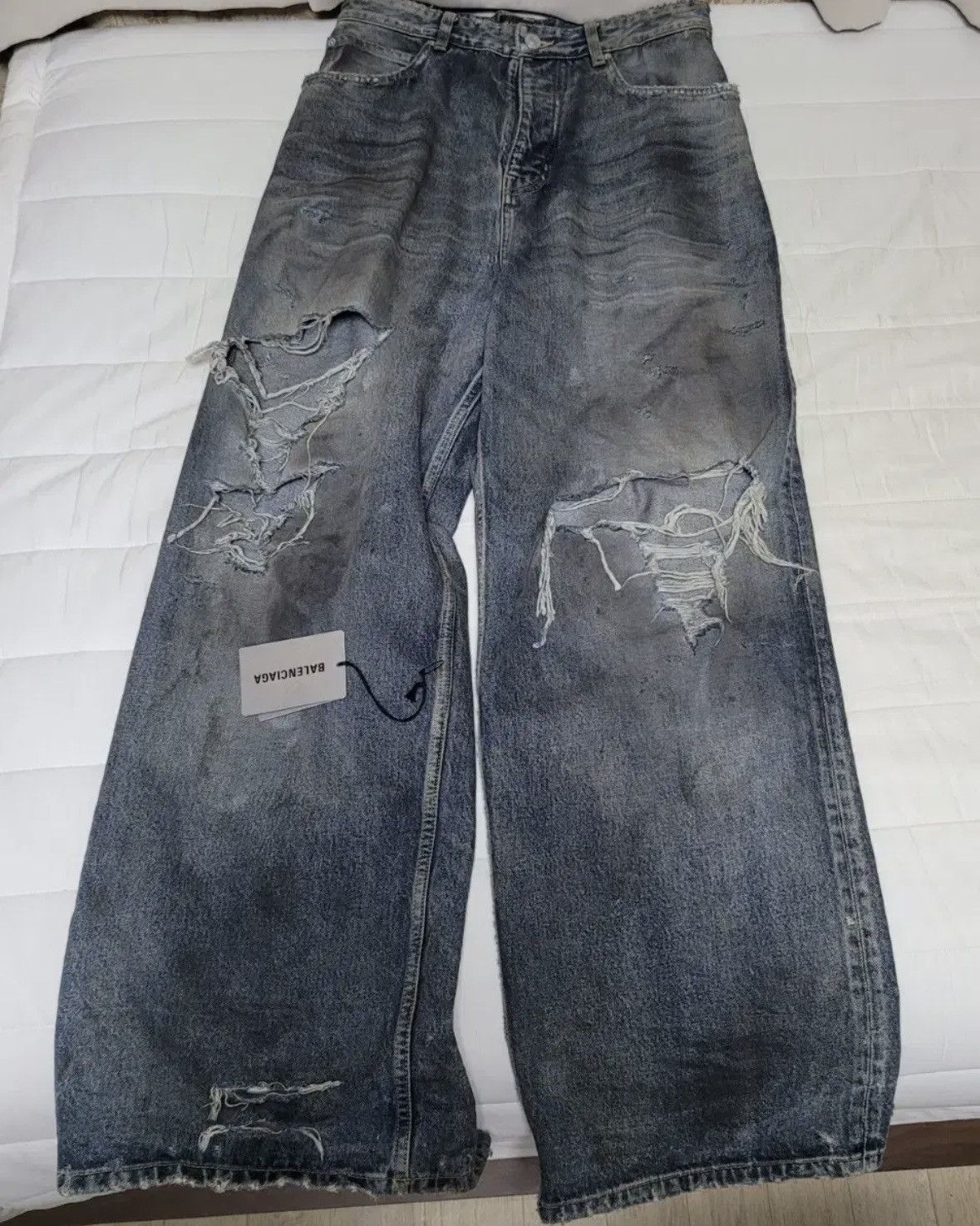 Pre-owned Balenciaga Ss23  Mud Show Destroyed Baggy Jeans In Light Blue
