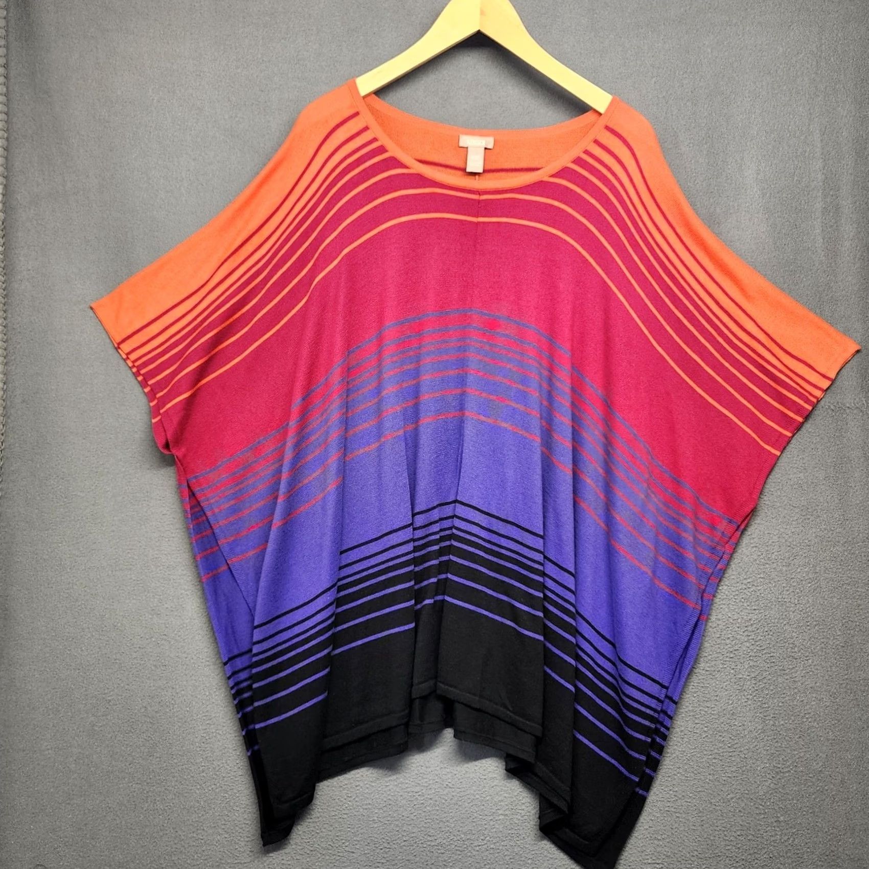 Vintage Chicos One Size Batwing Poncho Sweater Orange Pink Purple Ombre Striped Knit Top Women Short Sleeve Pullover Knits Top pattern Striped Size ONE SIZE - 2 Thumbnail