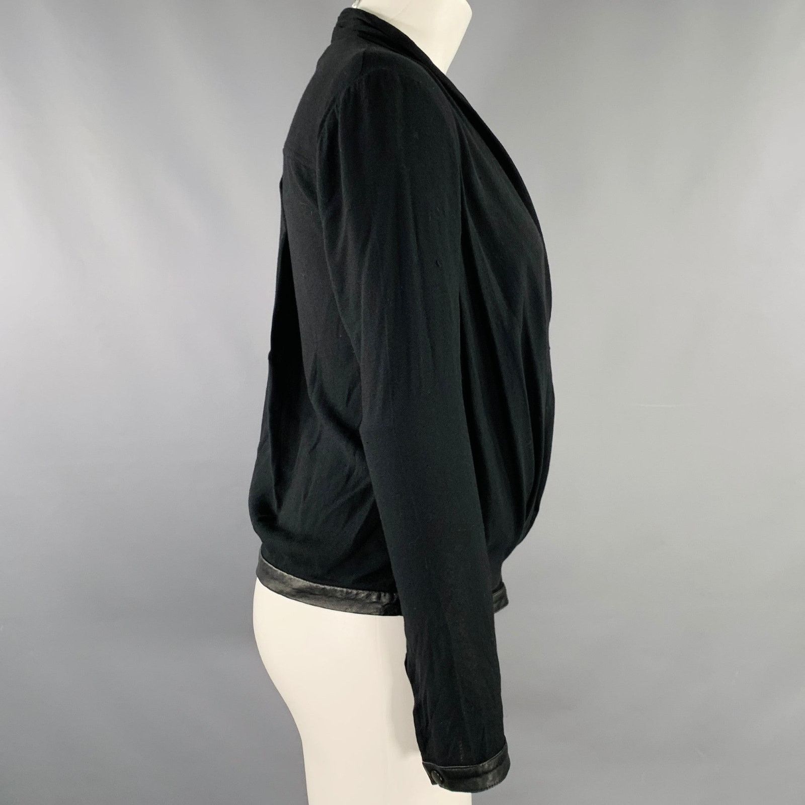 Helmut Lang HELMUT LANG Size S Black Viscose Blend V-Neck Casual Top Size S / US 4 / IT 40 - 2 Thumbnail