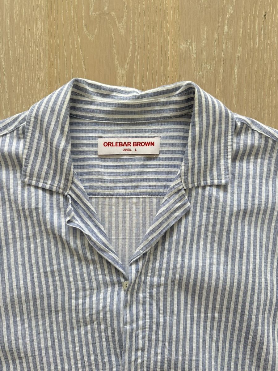 Orlebar Brown Orlebar Brown Maitan II Striped Camp-Collar Linen Shirt Size US L / EU 52-54 / 3 - 3 Thumbnail