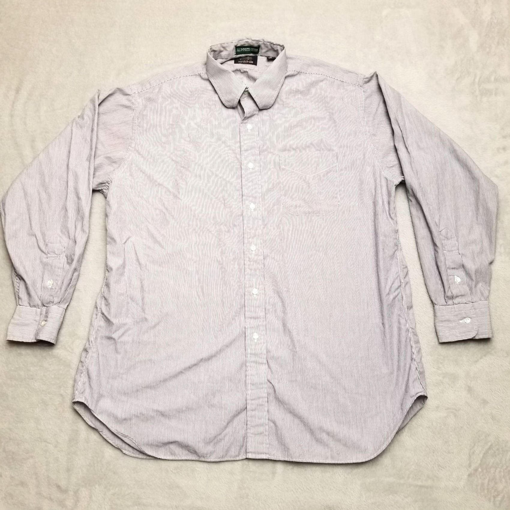 Nordstrom Gitmann Brothers Shirt Mens 16.5 34 Blue Striped 100% Cotton Button Long Sleeve Size US XL / EU 56 / 4 - 2 Thumbnail
