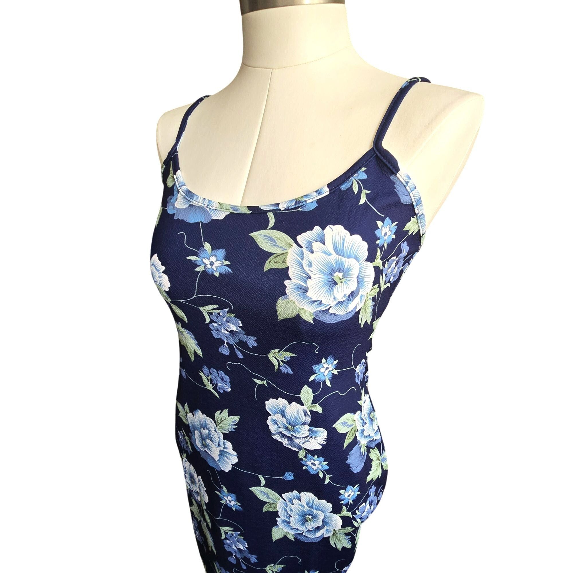 Shein Navy Blue Floral Bodycon Midi Dress With Spaghetti Straps Si Size L / US 10 / IT 46 - 9 Thumbnail
