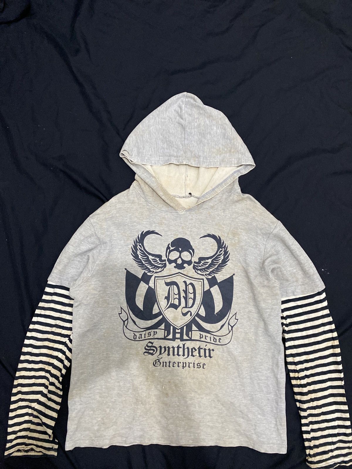 Beauty Beast Vintage Thrashed Synthetir double layers striped hoodie Size US L / EU 52-54 / 3 - 3 Thumbnail