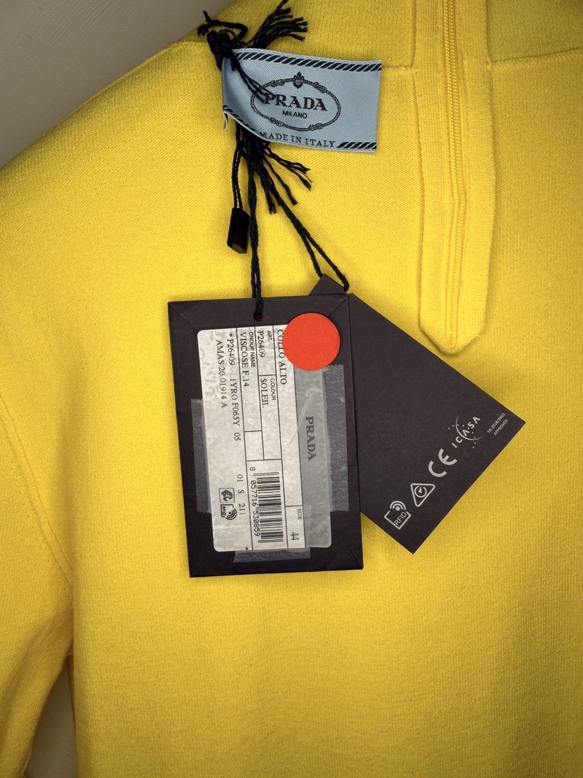Prada NWT Prada Yellow Openwork Viscose Turtleneck Logo Top Sz 44 Size M / US 6-8 / IT 42-44 - 18 Thumbnail