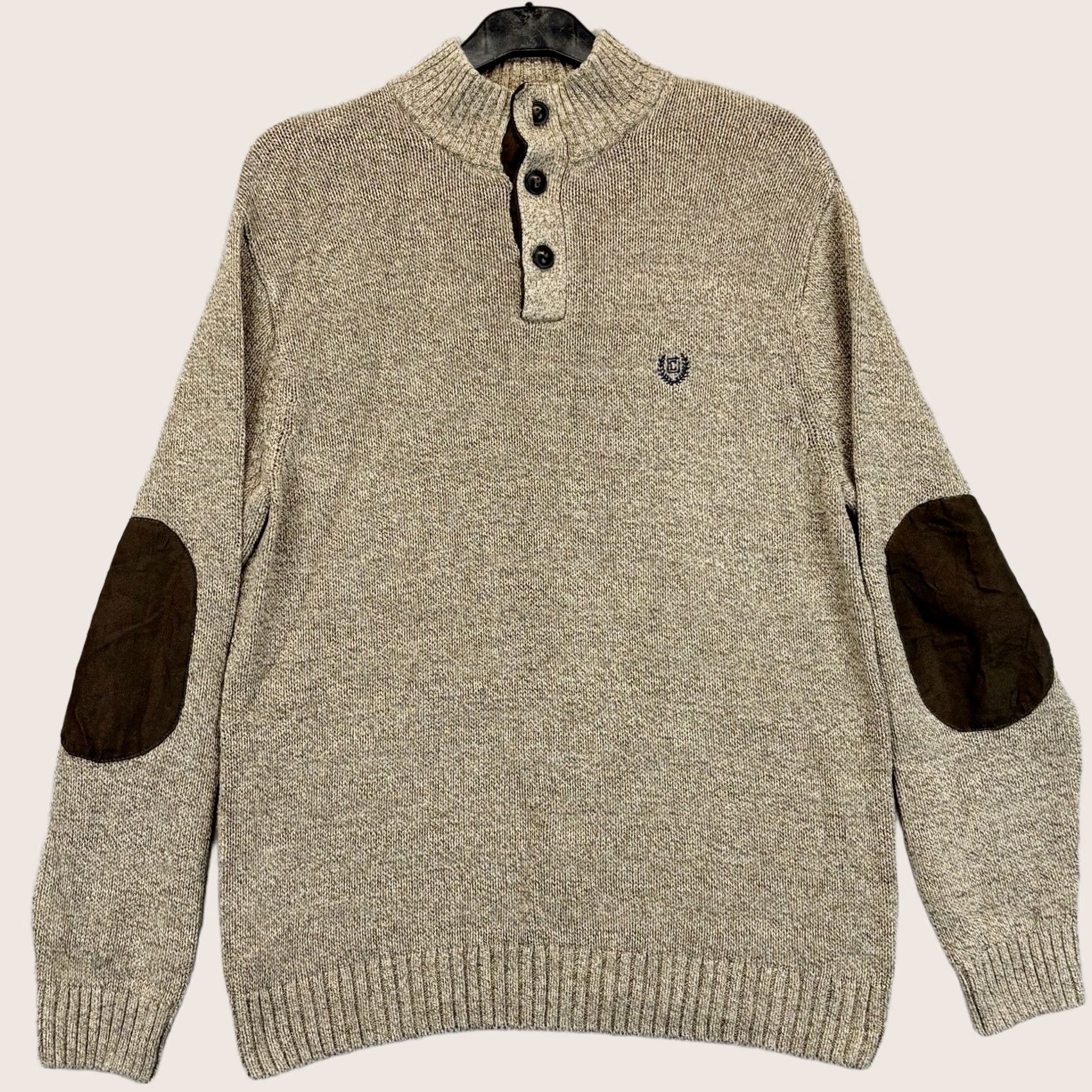 Chaps Chaps Jumper Mens Large Button Neck Oatmeal Brown Elbow Patch Knit Pullover Size US L / EU 52-54 / 3 - 1 Thumbnail