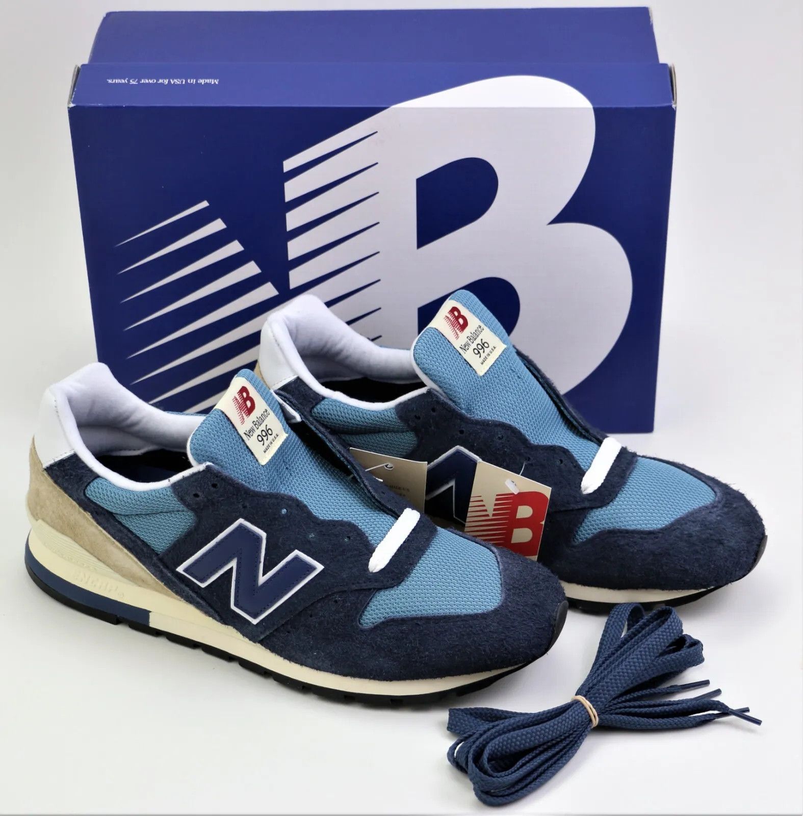image of New Balance 996 Shoes Teddy Santis U996Tb Made In Usa in Navy/White, Men's (Size 12)