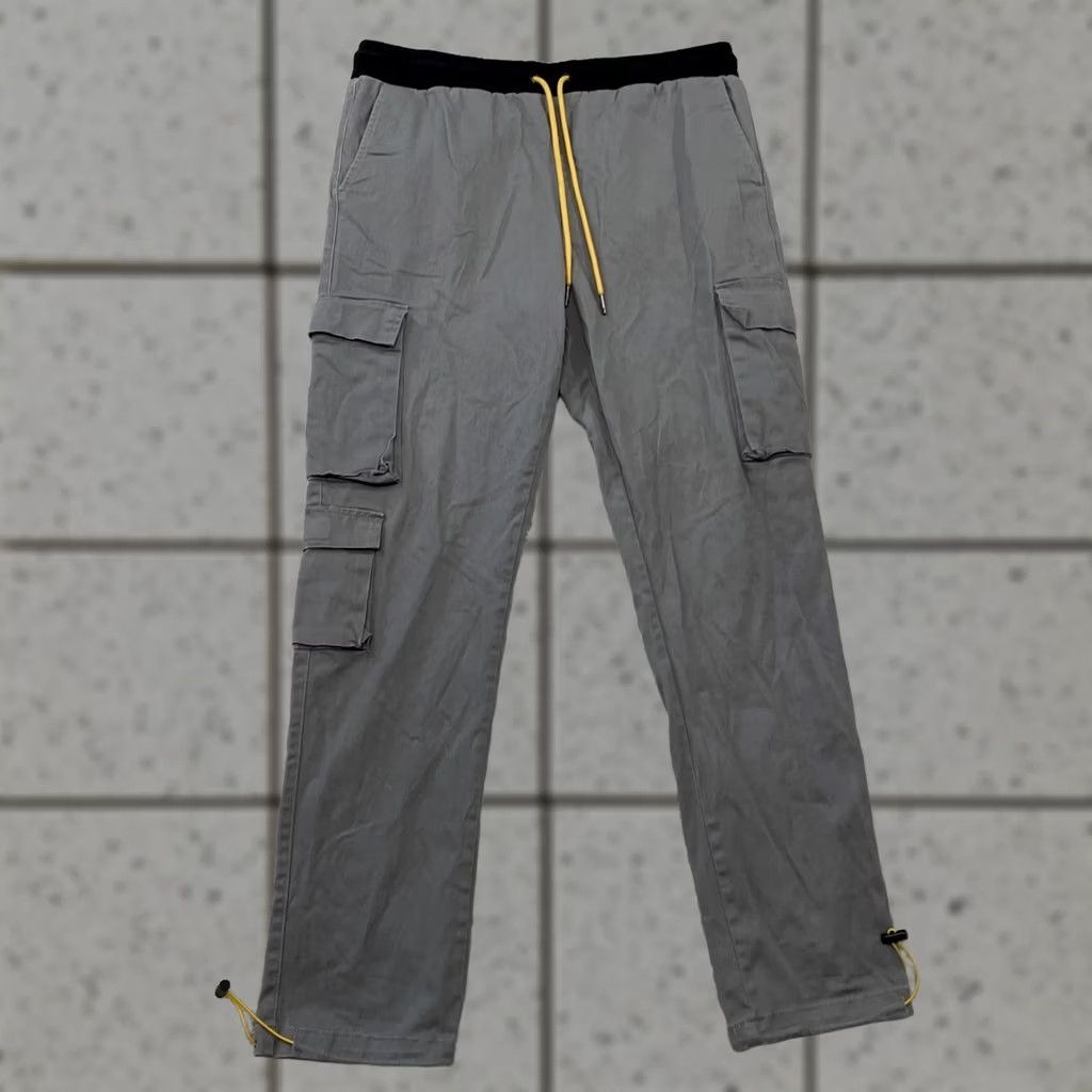 Vintage YOUNG & RECKLESS Cargo Pants Men L 34 Gray Yellow Drawstring Cinch Slim Joggers Size US 33 - 1 Thumbnail