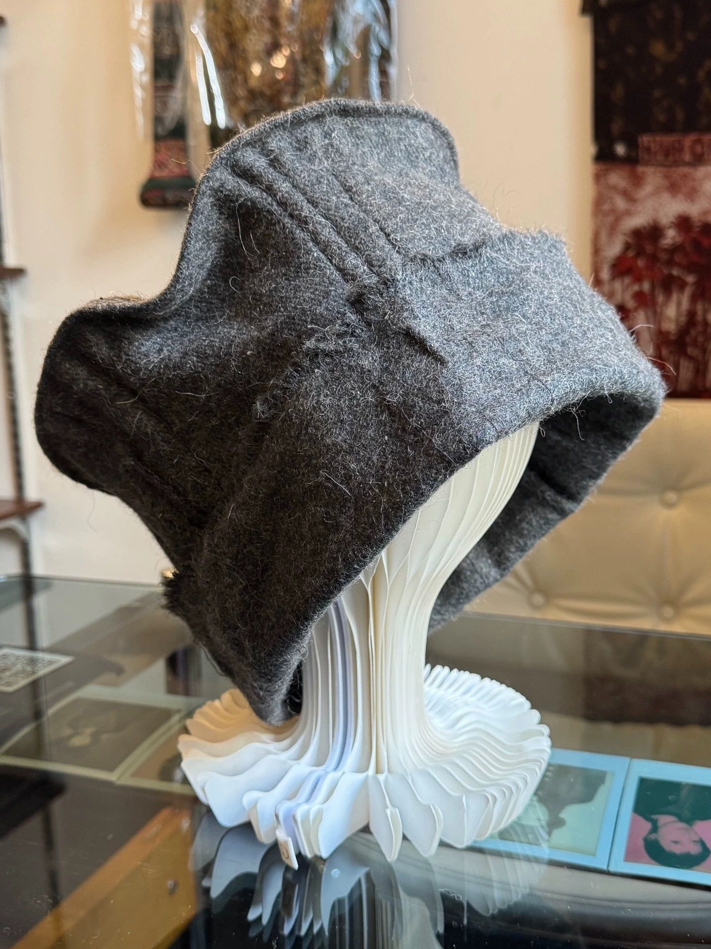 Vintage Vintage Pakistan Wool Pleated Bucket Hat, Rollable, Large Size ONE SIZE - 6 Thumbnail