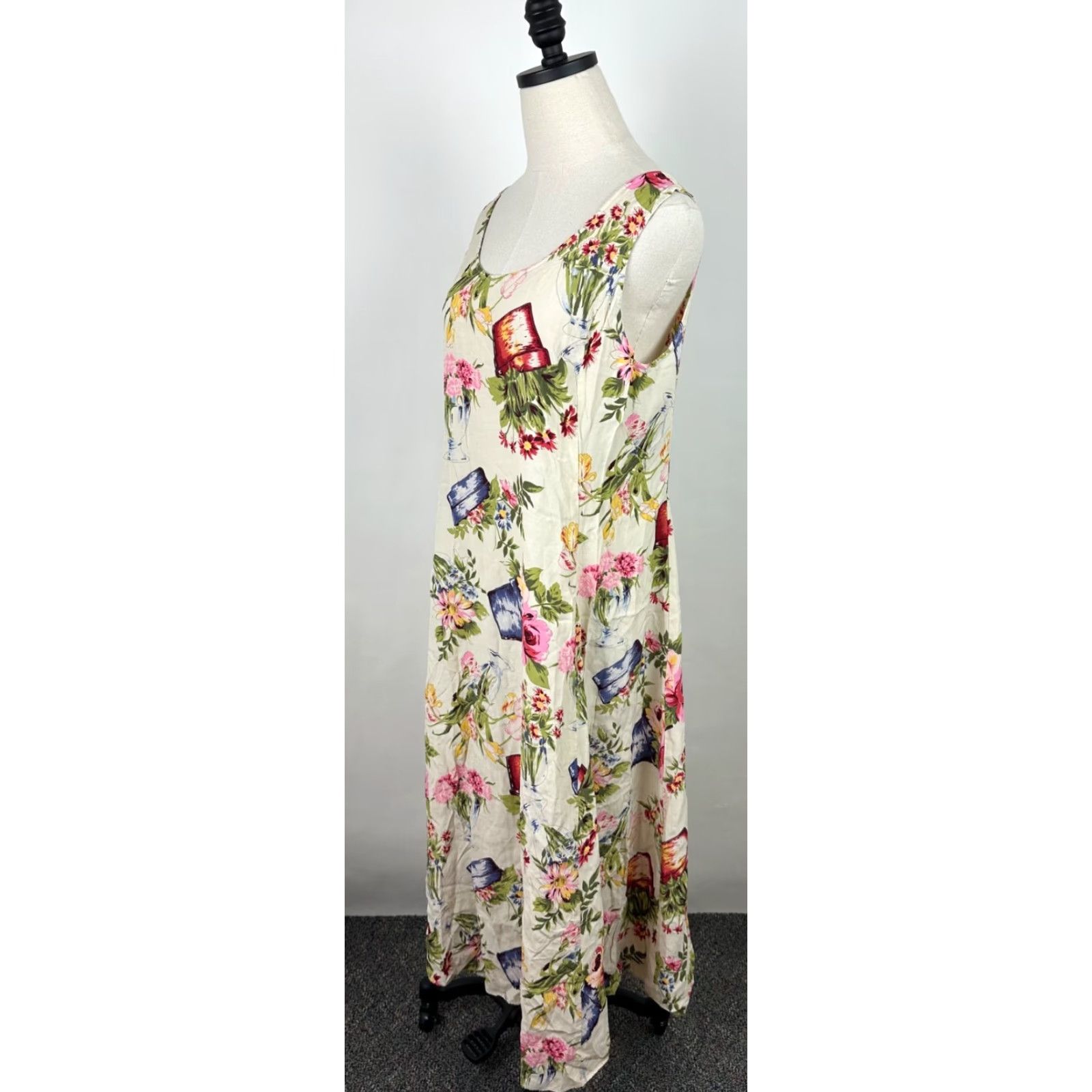 VINTAGE Express Maxi Dress Womens Medium Ivory Floral 90s Bohemian Summer  Sundress