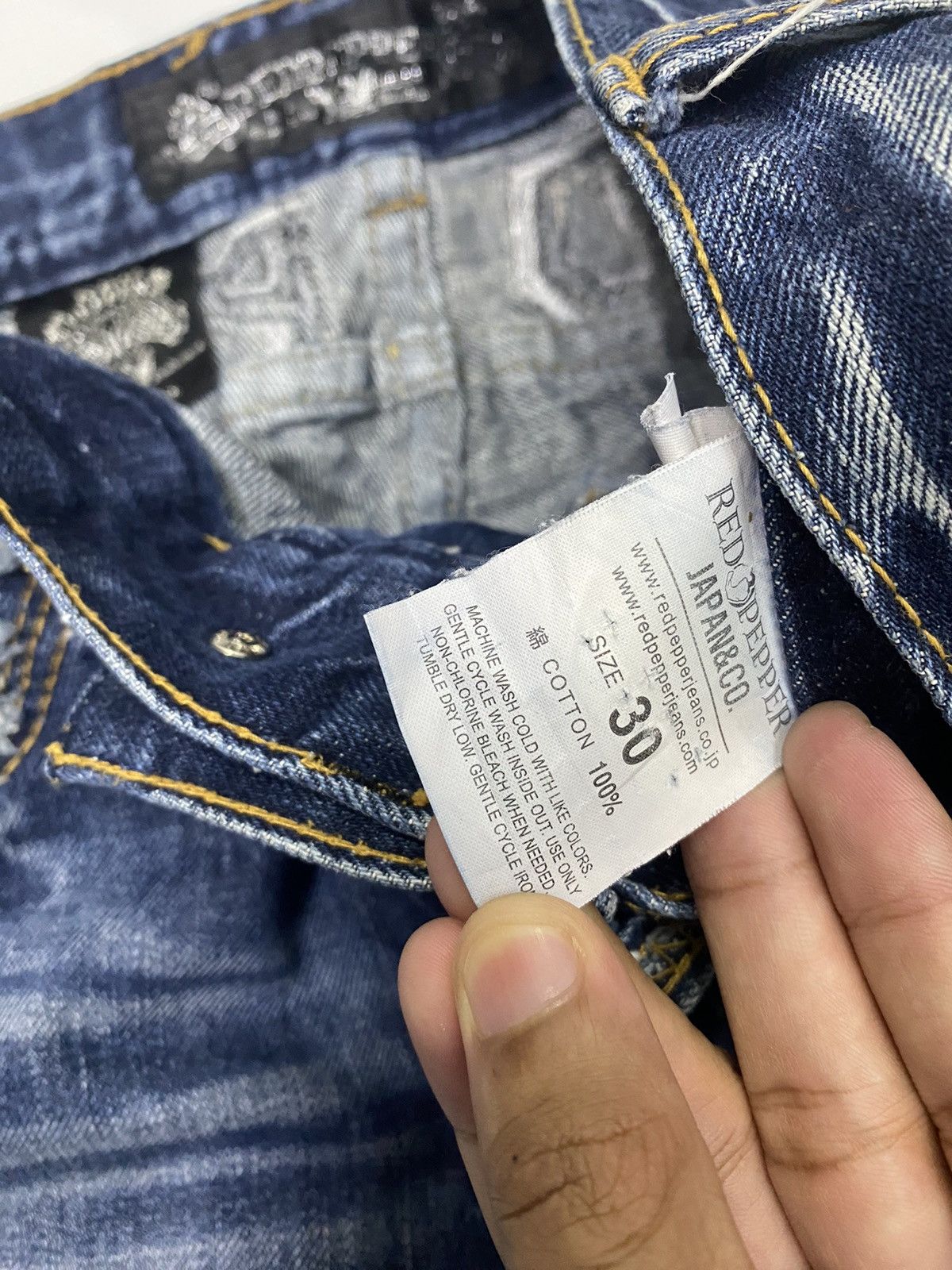 If Six Was Nine 🔥GRAIL 🇯🇵 RED PEPPER "PEACE" DISTRESSED DENIM JEANS Size US 32 / EU 48 - 11 Thumbnail