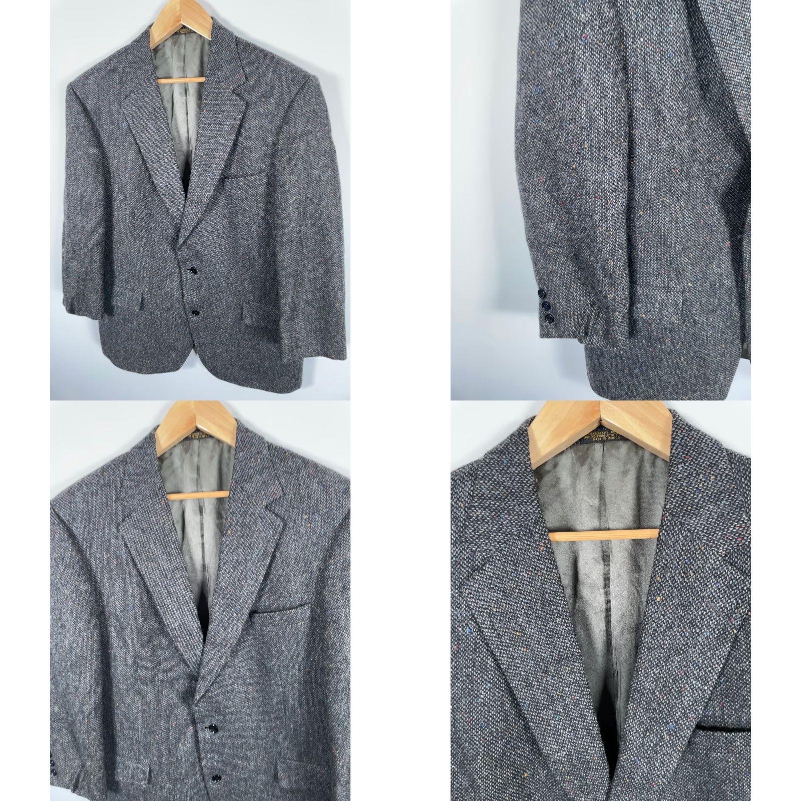 Vintage VINTAGE John Weitz Blazer Mens 48L Gray Tweed 2-Button Single-Breasted Notch Lapel Wool 80s Preppy Casual competition Size 48R - 9 Thumbnail